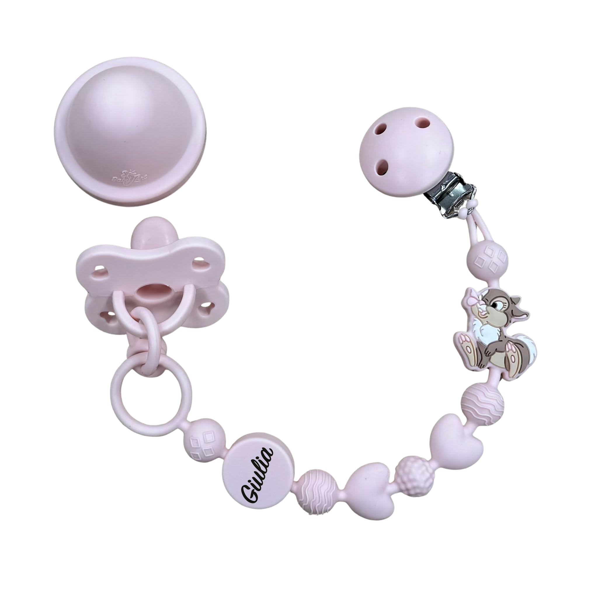 Catenella Portaciuccio in Silicone Personalizzata con Nome – Modello Bubble Charm – Clip Sicura – Idea Regalo Nascita - Coniglietta - Ultra leggera
