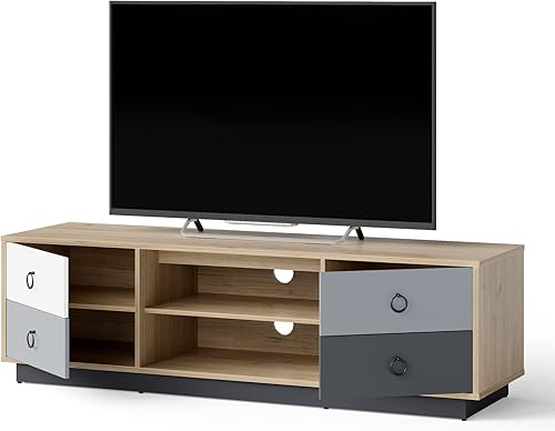 Miniatura 9 de Tangkula Moderno soporte de TV con 2 gabinetes de almacenamiento y 2 estantes ajustables, consola de TV de madera para televisores de hasta 60