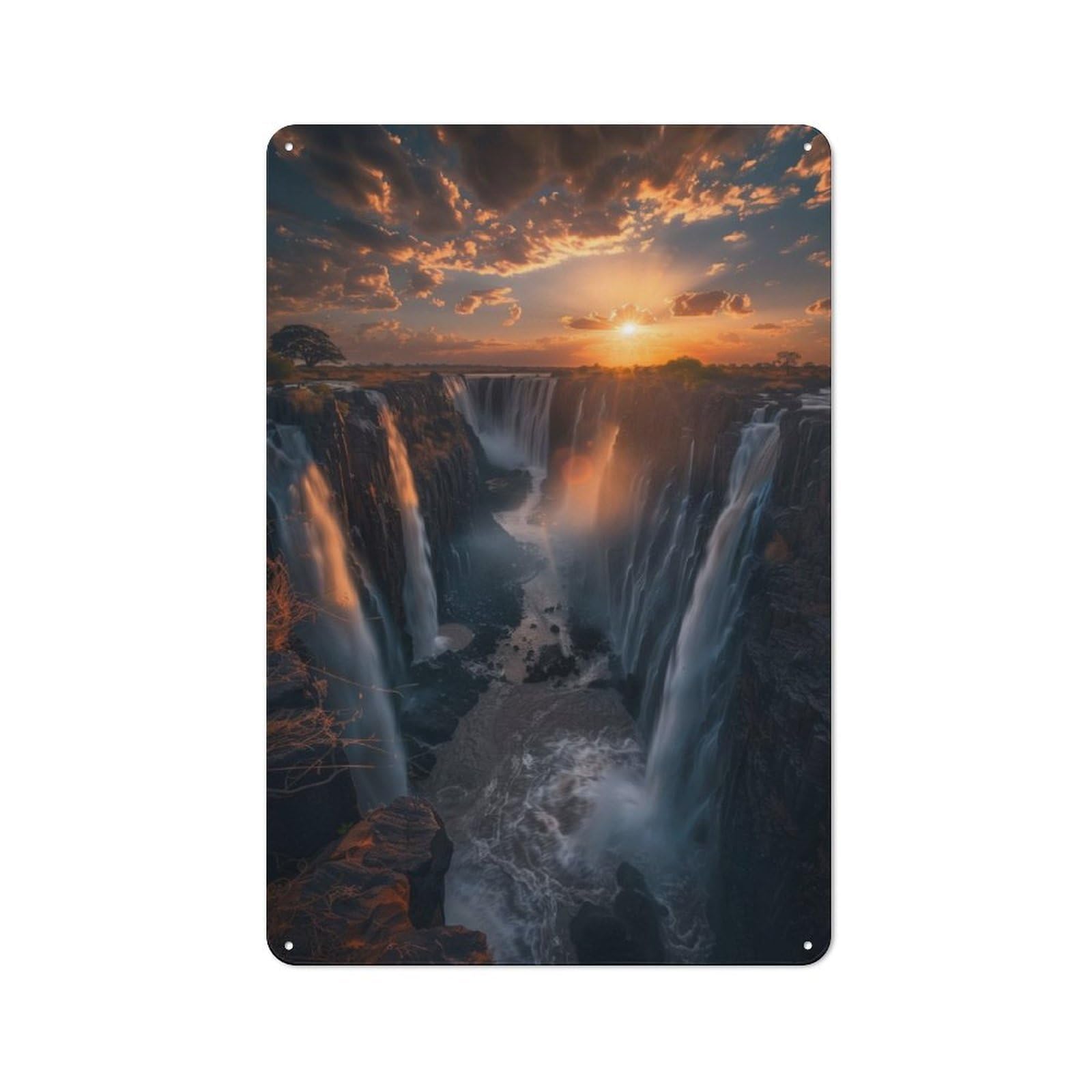 Junmoney Sunset At Victoria Falls Urban Metal Wall Decor 30X20cm, Metal Wall Art Sign For Loft, Studio, Office Or Creative Room