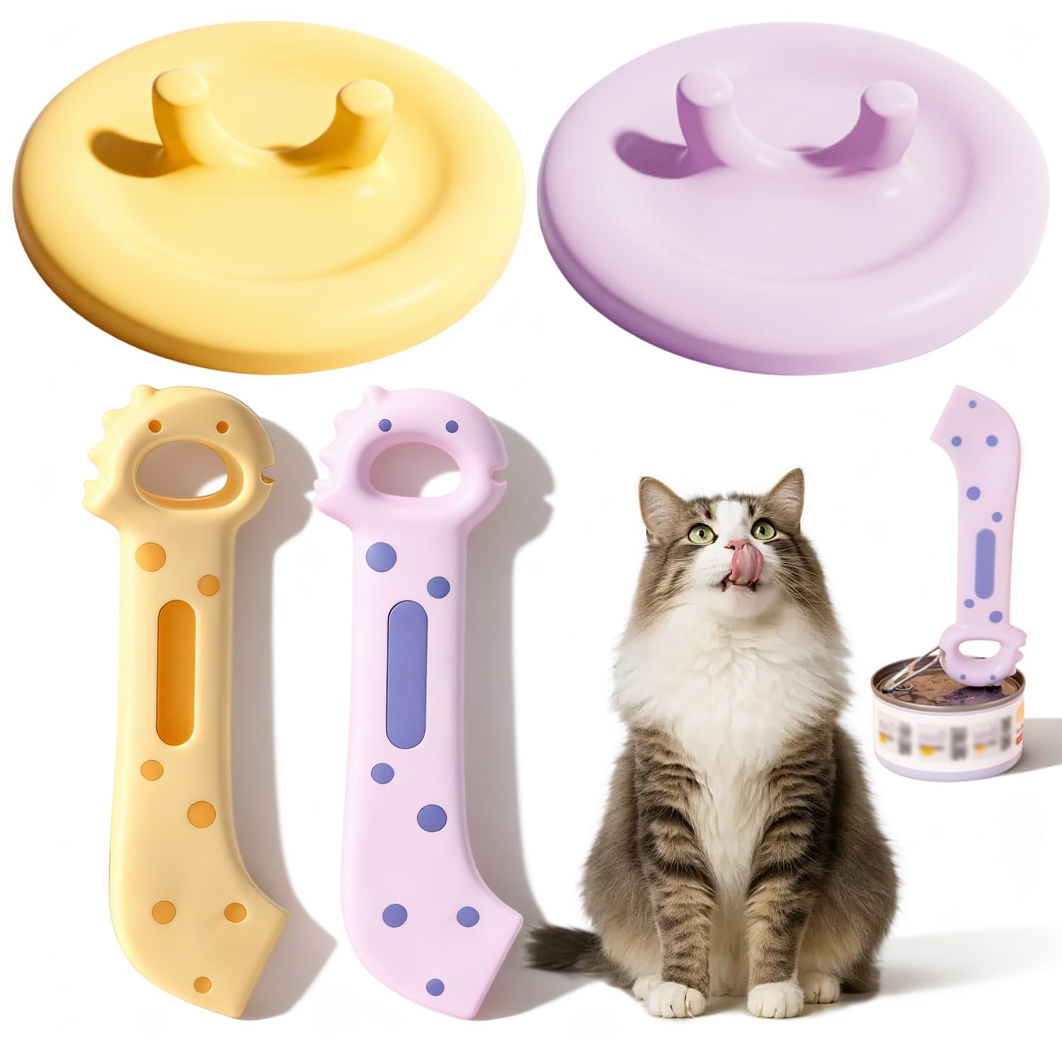 4 Pièces Couvercle Boite de Conserve avec Antidérapant Cuillère D'étanchéité Couvercle Silicone Ouverture Portable Convient Ouvre-Boîte Multifonction pour Chats et Chiens