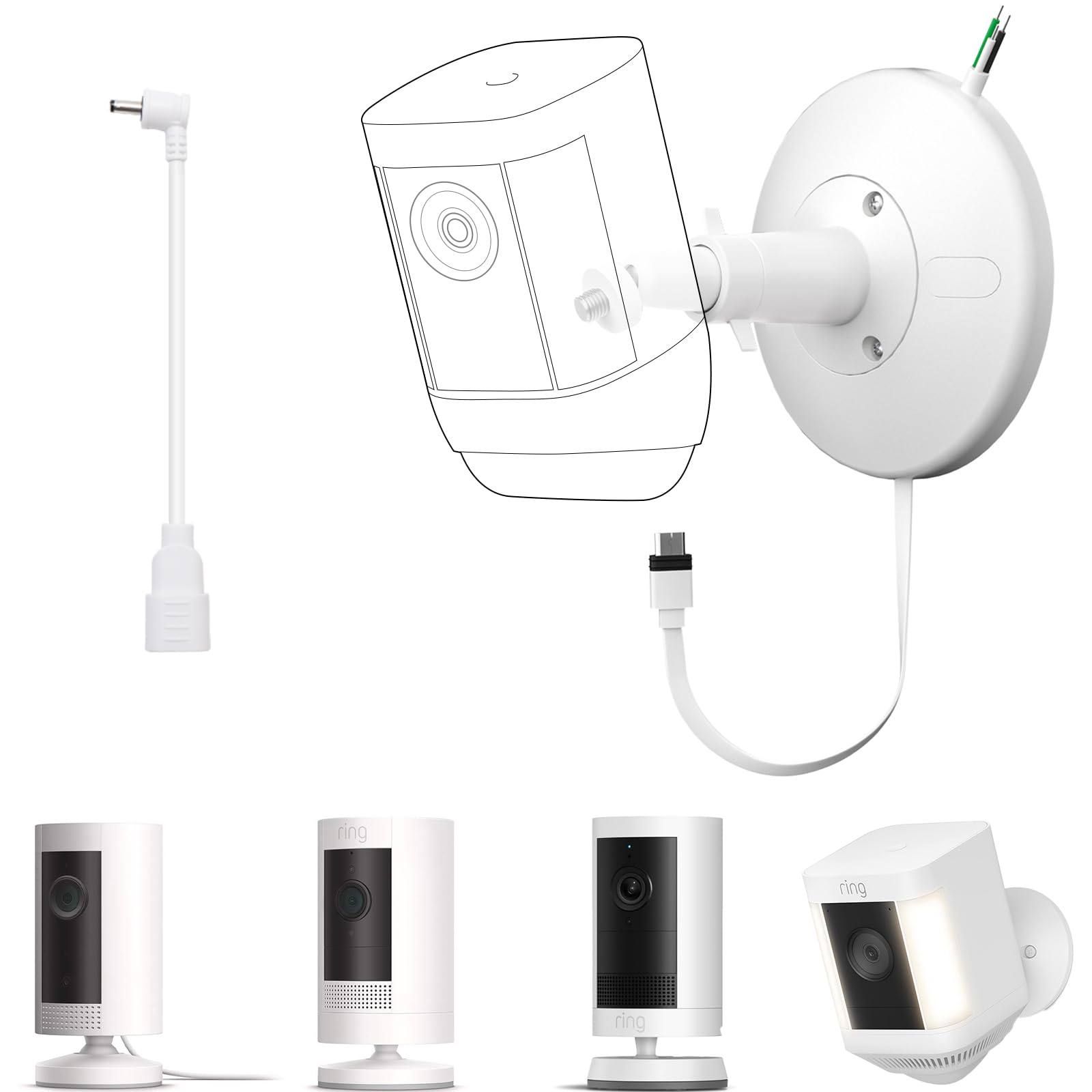 Hardwired Kit for Ring Cams (Outdoor Cam Plus, Spotlight Cam Pro/Plus,Stick Up Cam), IP67 Waterproof Design for Outdoor or Indoor Use,White-1Pack