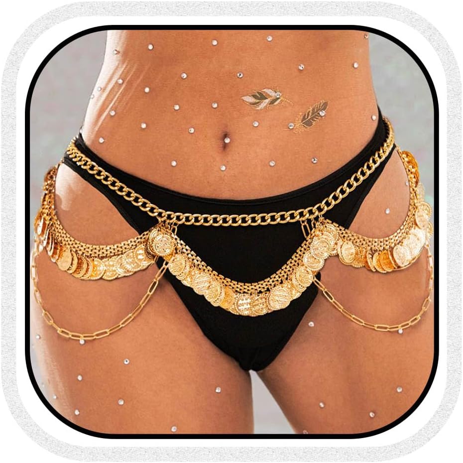 Unicra Gold Coin Waist Chain Layered...