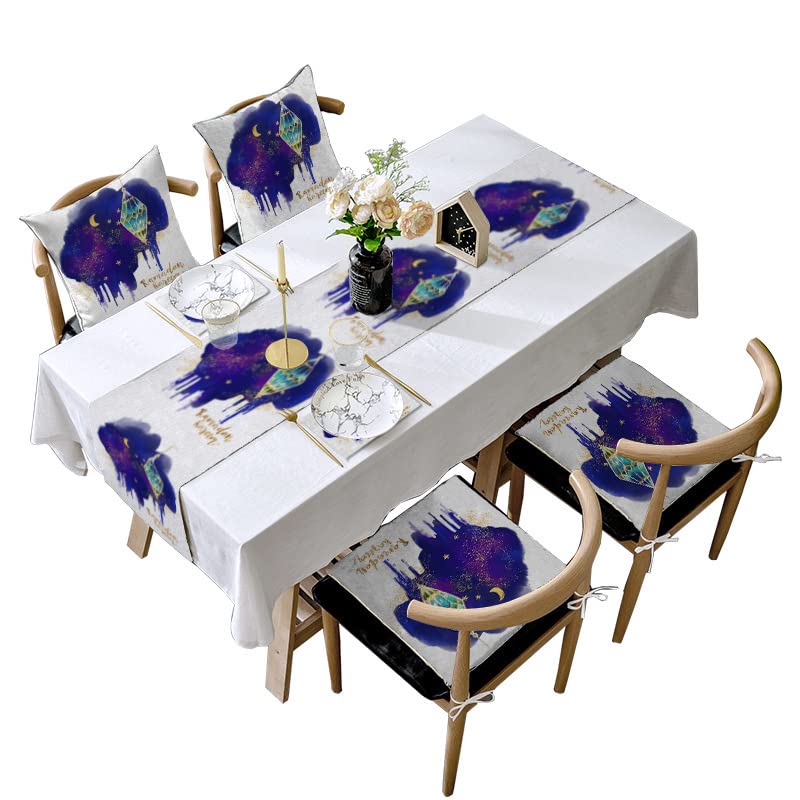COGOALL Eid Table Set Runner Linen Ramadan Coasters for drinks Decoration Pillow Cover for Table Star Moon Tablecloth Party Holiday Home Kitchen Decor Supplies (E)
