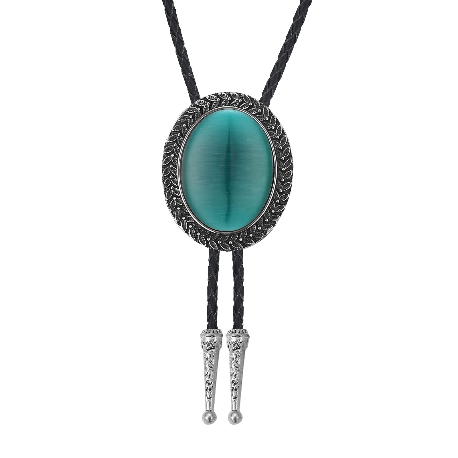 Bolo Tie for Men Women Cowboy Turquoise Celtic Natural Tiger Eye Stone Longhorn Bull Western Leather Bolo Necktie