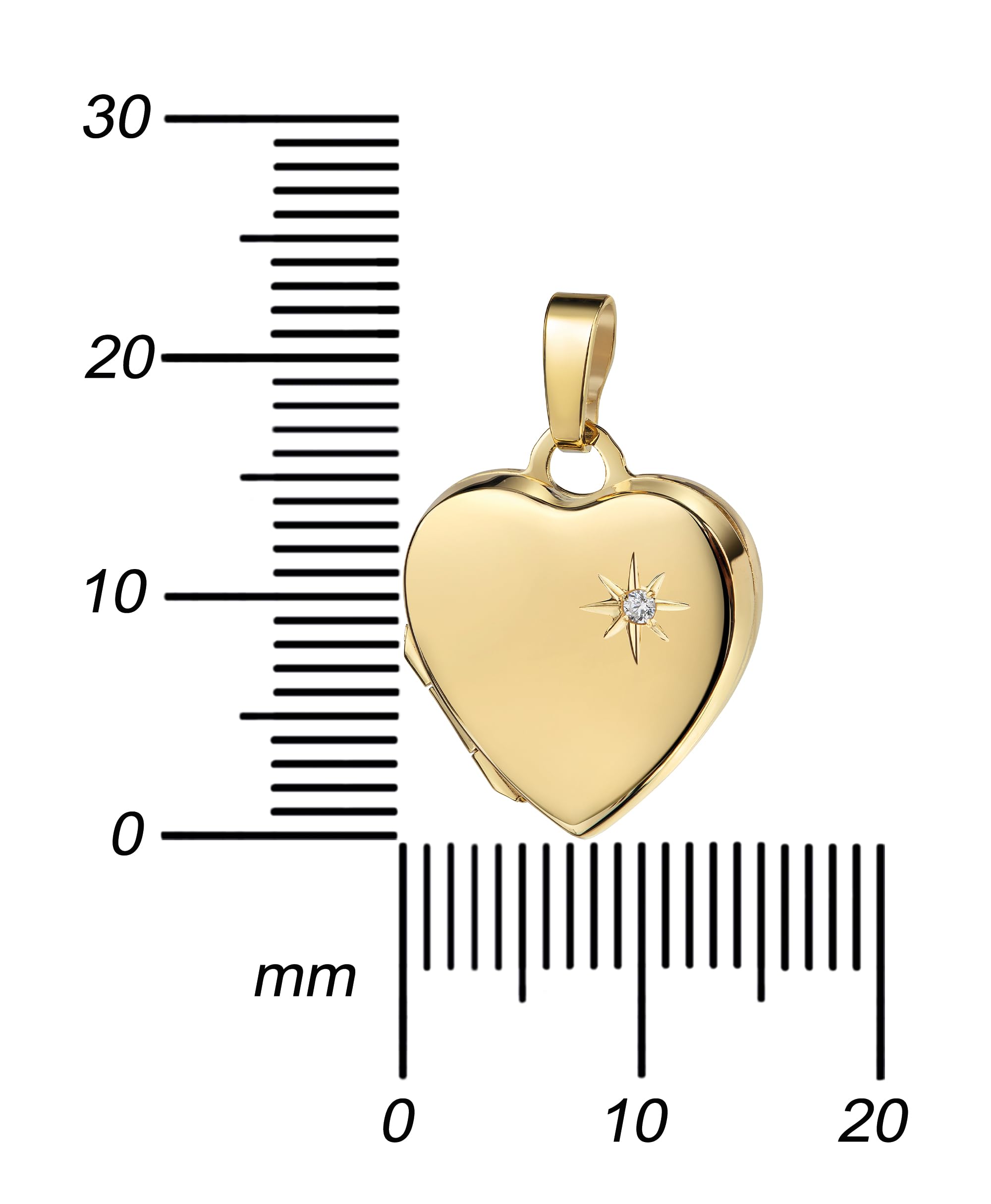 Medaillon Herz 333 Gold 8 Karat mit Brillant, Herz-Amulett für 2 Bilder zum Öffnen für Damen Herzkette und Schmuck-Etui