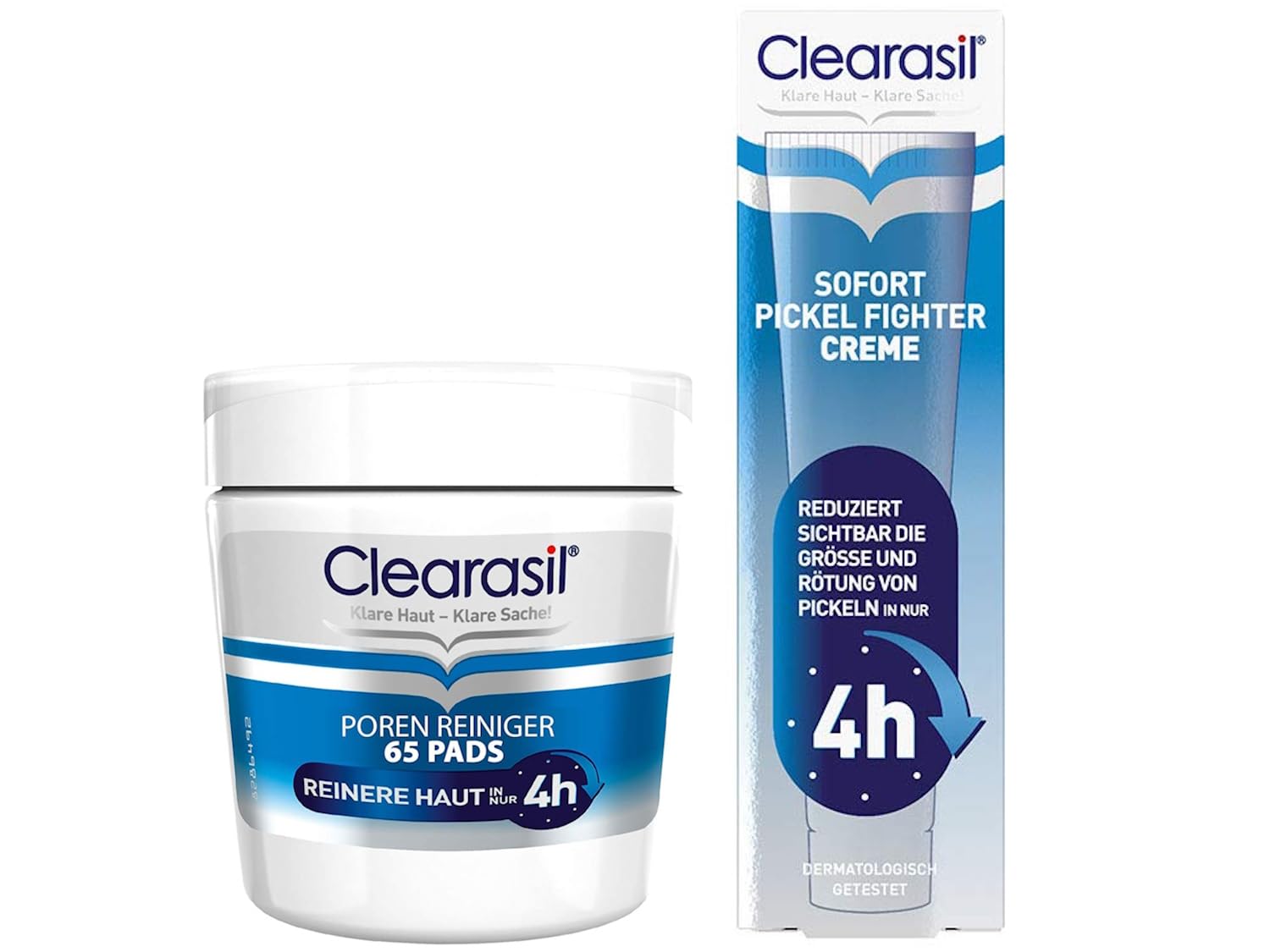 Clearasil Poren Reiniger Pads zur Reinigung der Poren im Gesicht - 1 x 65 Stück + Clearasil Sofort Pickel Fighter Creme für sichtbar reinere Haut in nur 4 Stunden - 1 x 15 ml