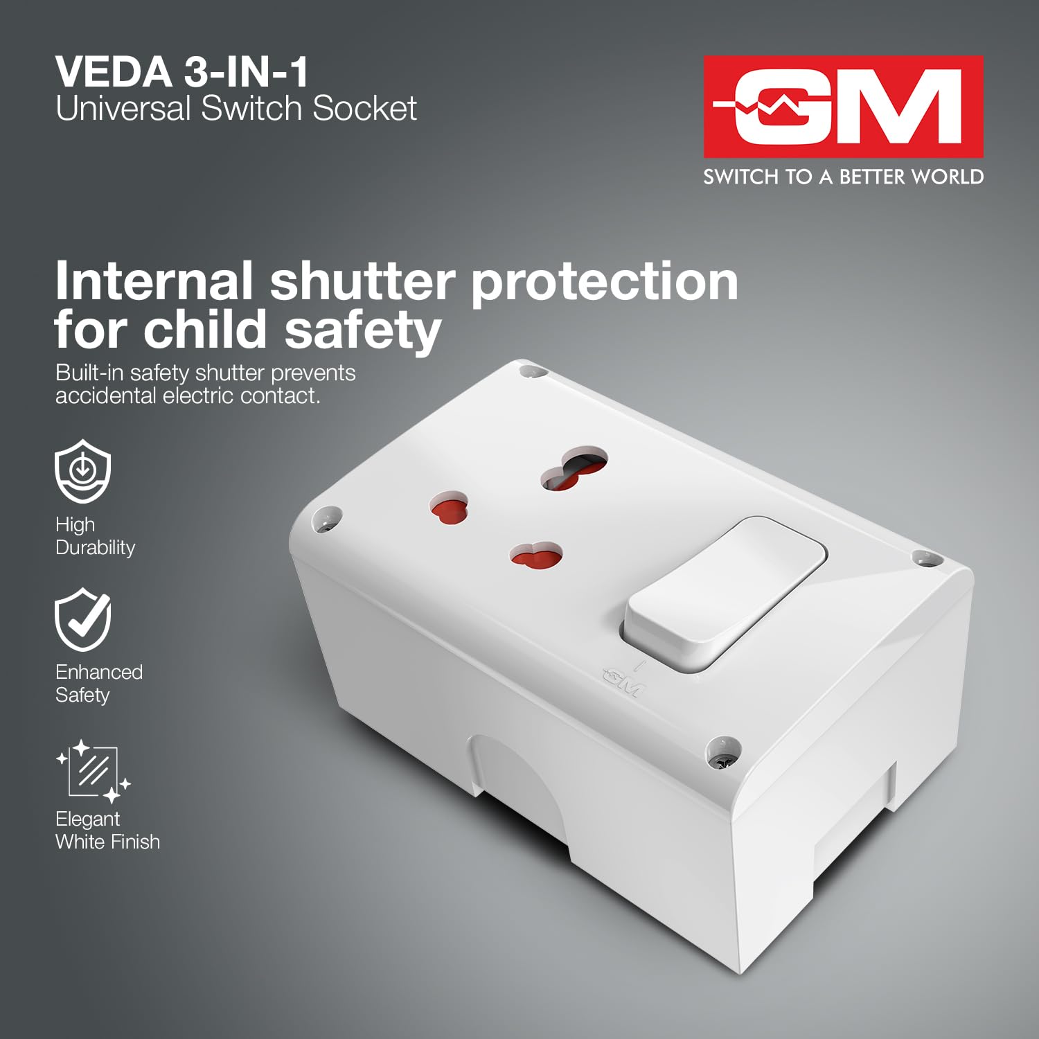 GM 8049 Mini 3-in-1 Socket with Switch - Heavy Duty -5