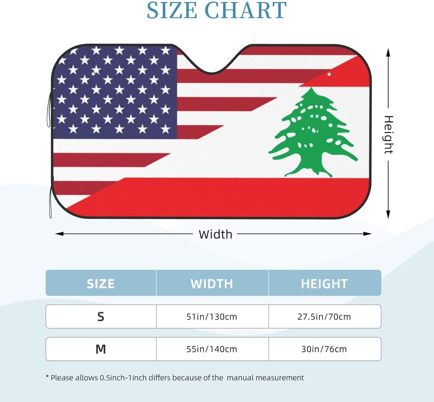 America Lebanon Friendship Flag Foldable Car Windshield Sunshade Blocks Heat and Sun Glare Uv Rays