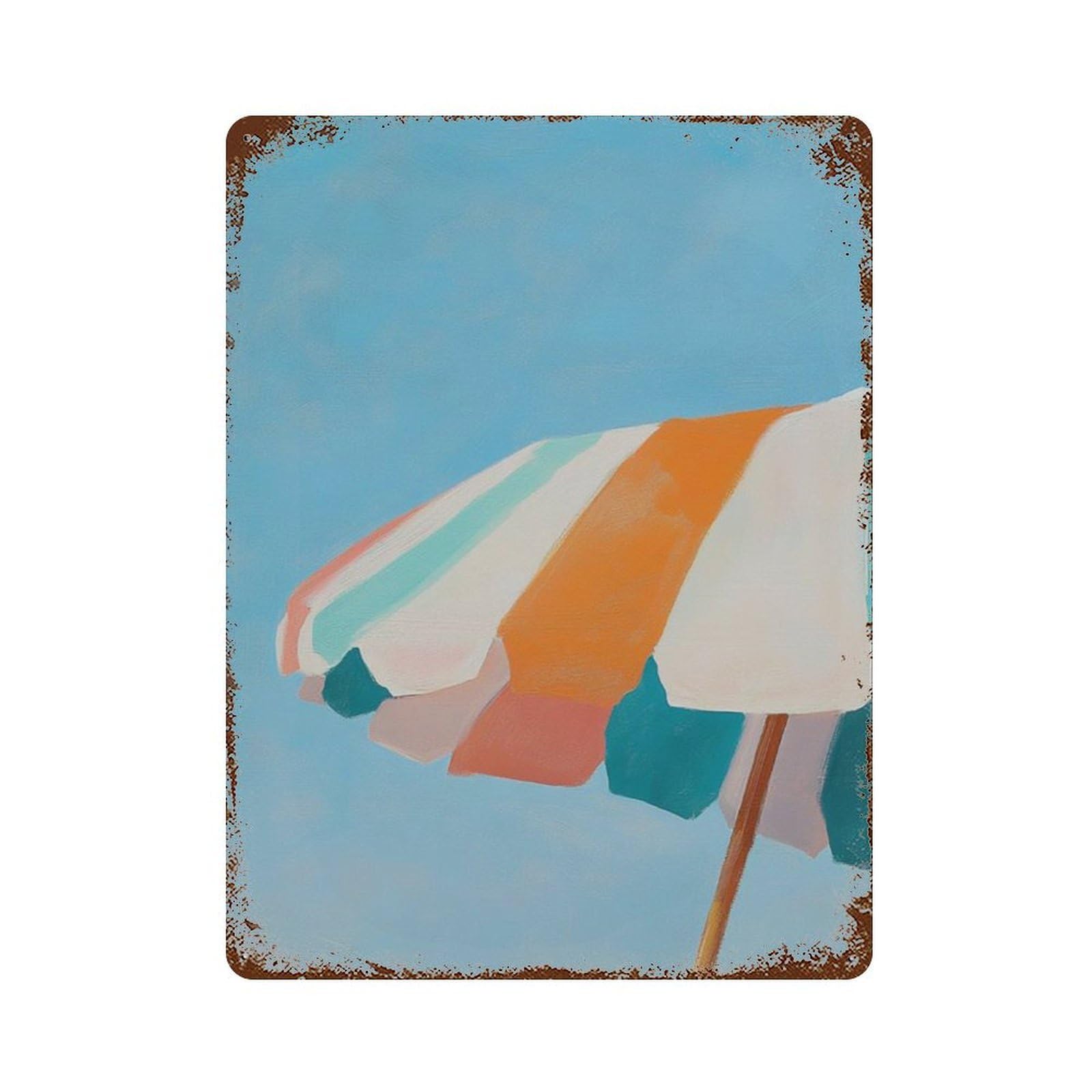 xiaoxiaoshen Beach Umbrella Coastal Minimal Summer Sky Wall Decor Art Metal Tin Poster Modern Home Decor Art Home Bar Shop Decorations Vintage Sign 40x30cm