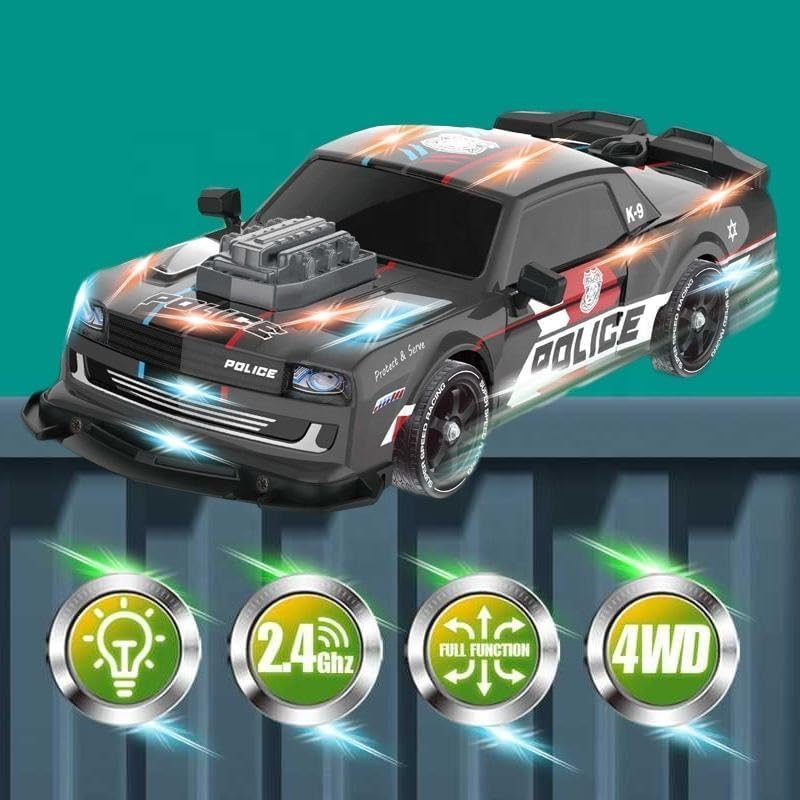 Image of Stunt Tires Racing CAR 1:14 Remote Control Stunt Plastic Rc Car with Hand Sensor Watch Twisting Vehicle Toy for Kids (Police car), Multicolor