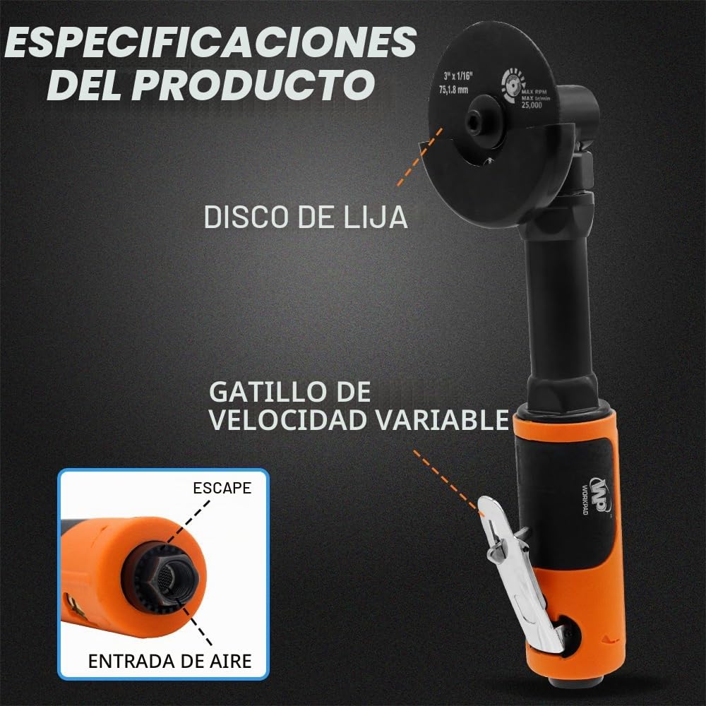 Rueda de corte neumática de 3 pulgadas con 5 discos de corte, 18000 RPM, máquina de corte neumática para hojas de metal, juego de herramientas