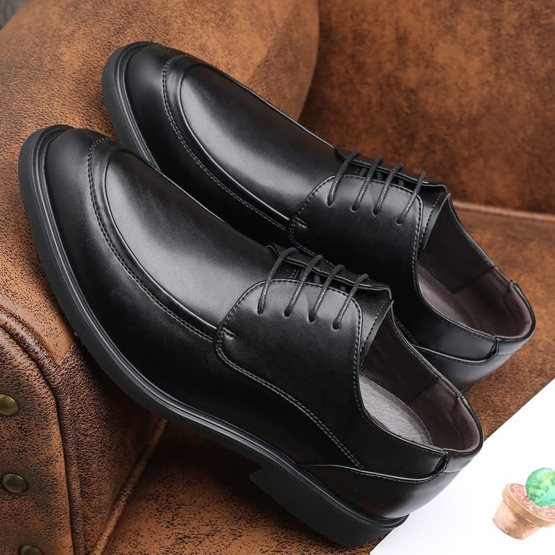Dress Formal Shoes for Men Lace Up Derby Shoes Apron Toe Burnished Toe PU Leather Low Top Rubber Sole Slip Resistant Anti-Slip Prom(Black,10 M US)2