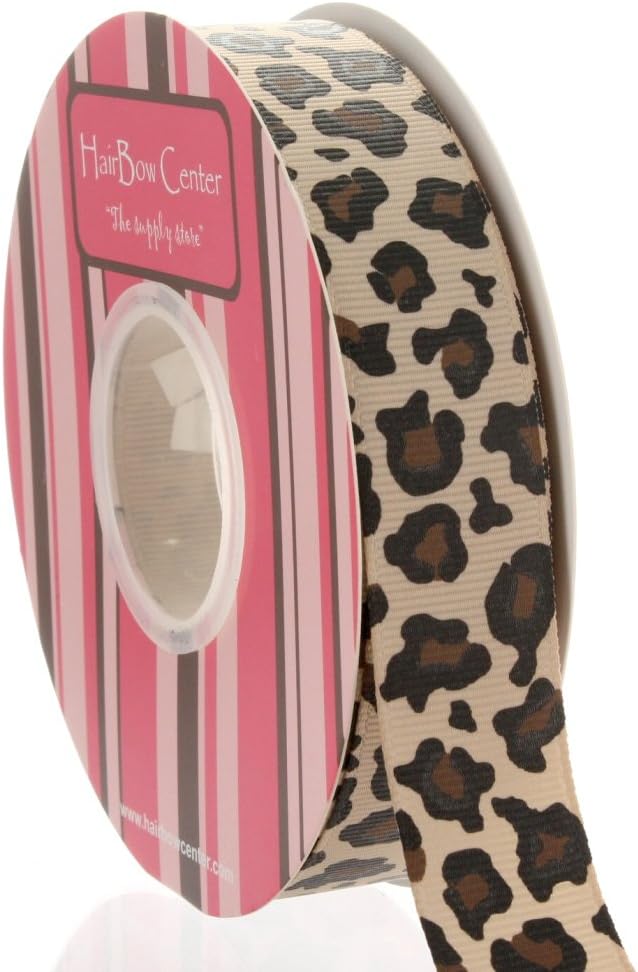 7/8" Tan Leopard Grosgrain Ribbon 100 Yard