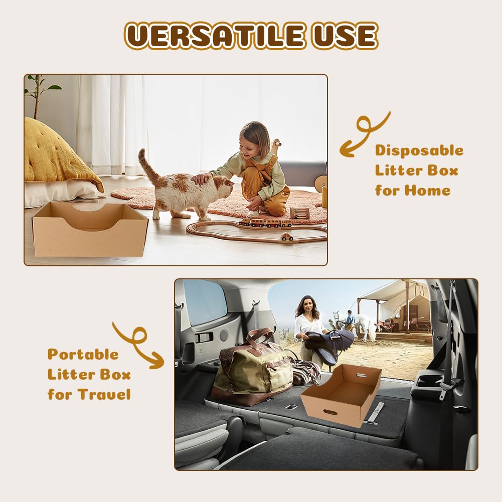 Einweg-Katzentoiletten – 10 Stück, 38,1x30,5x12,7 Cm, Doppellagig & Wasserdicht | Aus Karton, Rosa, Für Reisen Oder Als Temporäre Lösung