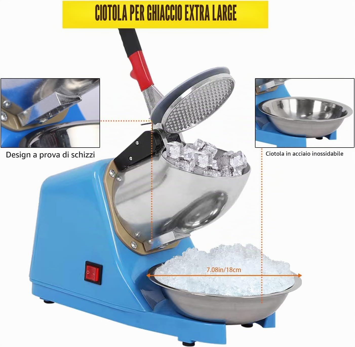 Tritatutto elettrico per ghiaccio, 220 V, 300 W, in acciaio inox, 2200 Rpm, per ristoranti, bar, feste, blu