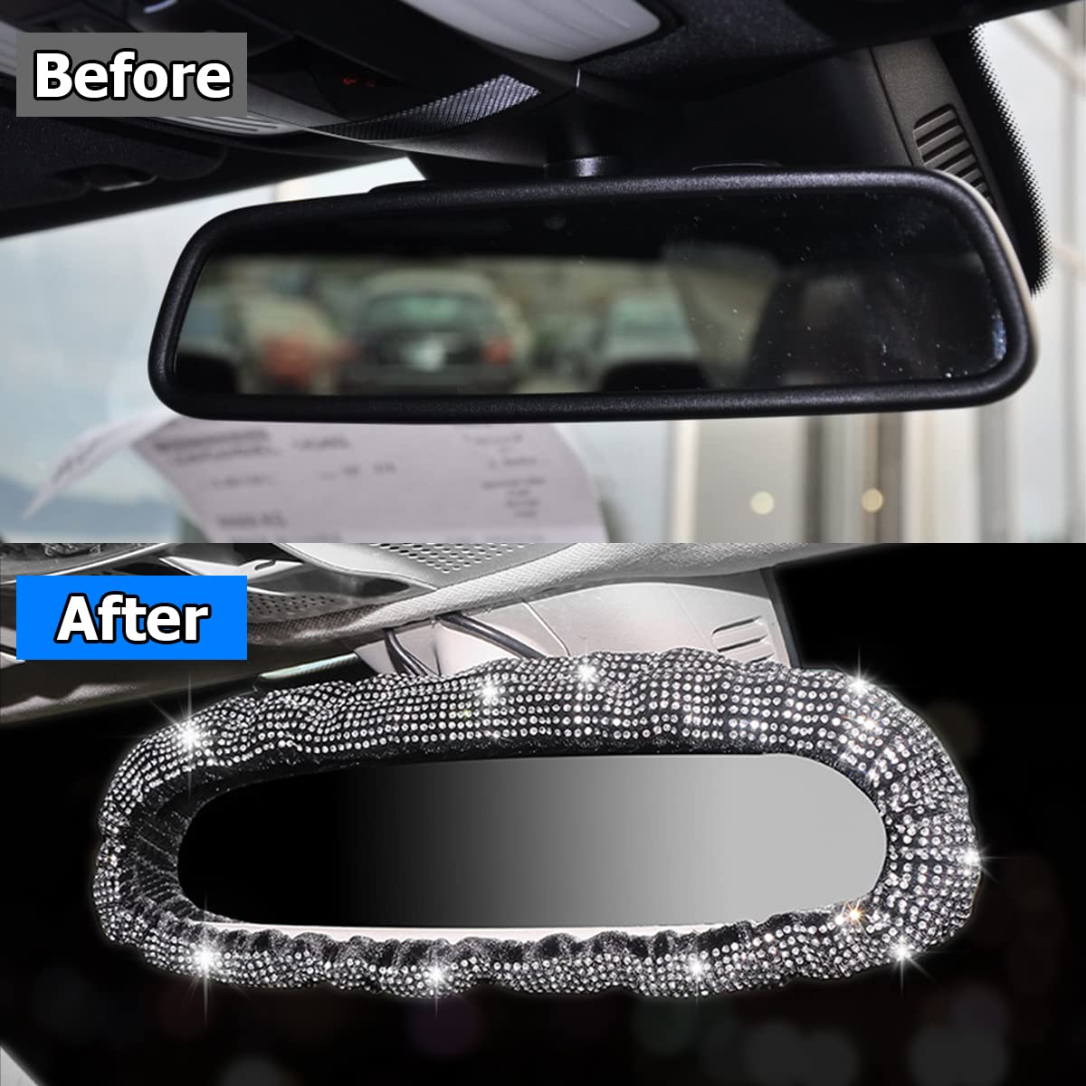 GLSOWEE Bling Car Rear View Mirror Charm - Sparkly Heart & Plush Ball Pendant For Women (Purple) - View #8
