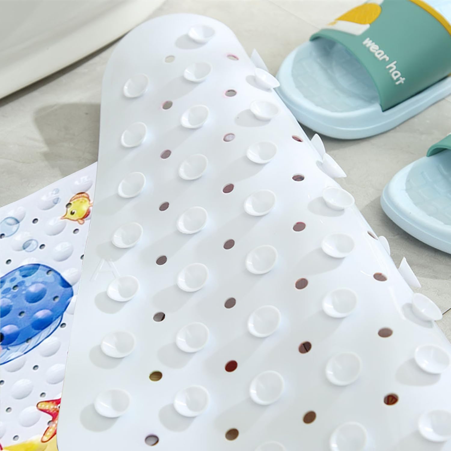 Tapis de Bain Antidérapant pour Bébé et Enfants, 100 x 40 cm, avec Ventouses et Trous d’Évacuation, Lavable en Machine, Motif Pieuvre Rose