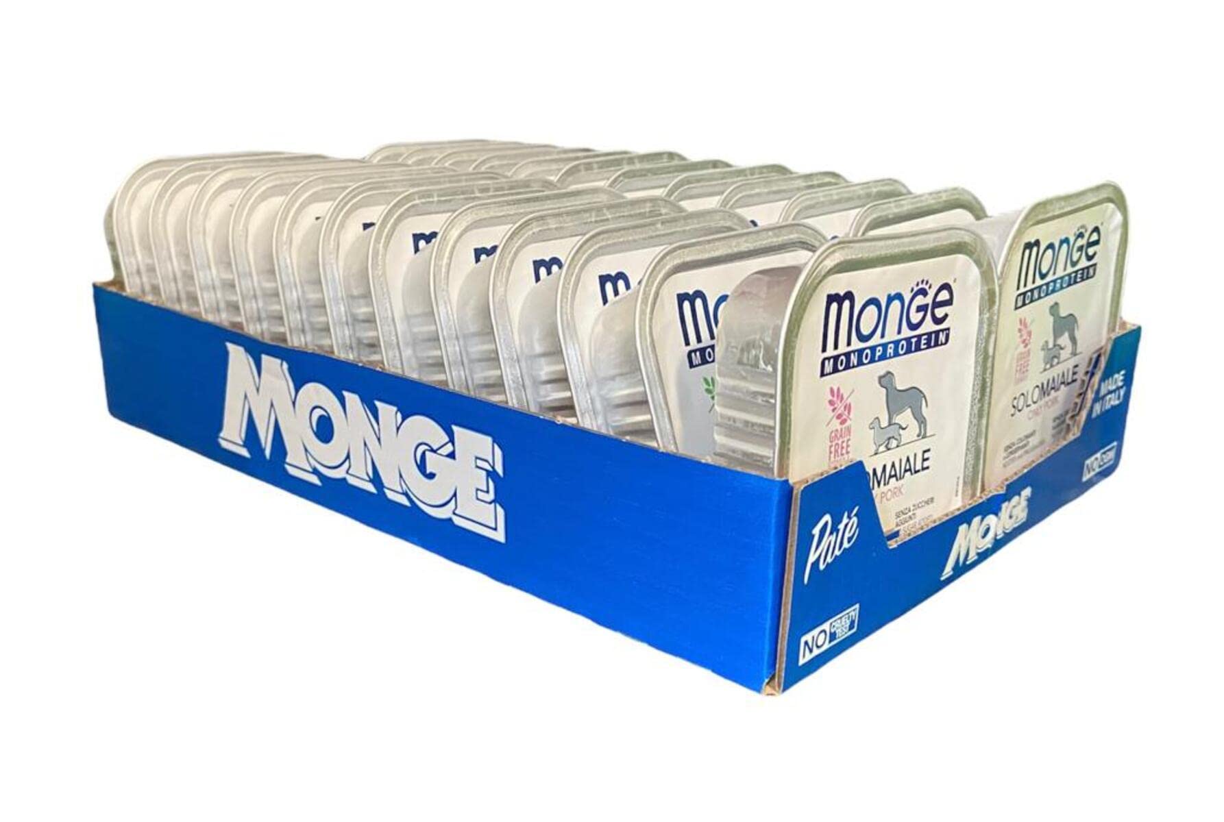 Monge Monoprotein Cibo umido per Cane solo Maiale, naturalmente senza coloranti, conservanti e zuccheri aggiunti. Confezione da 24 vaschette (1 = 150gr.)