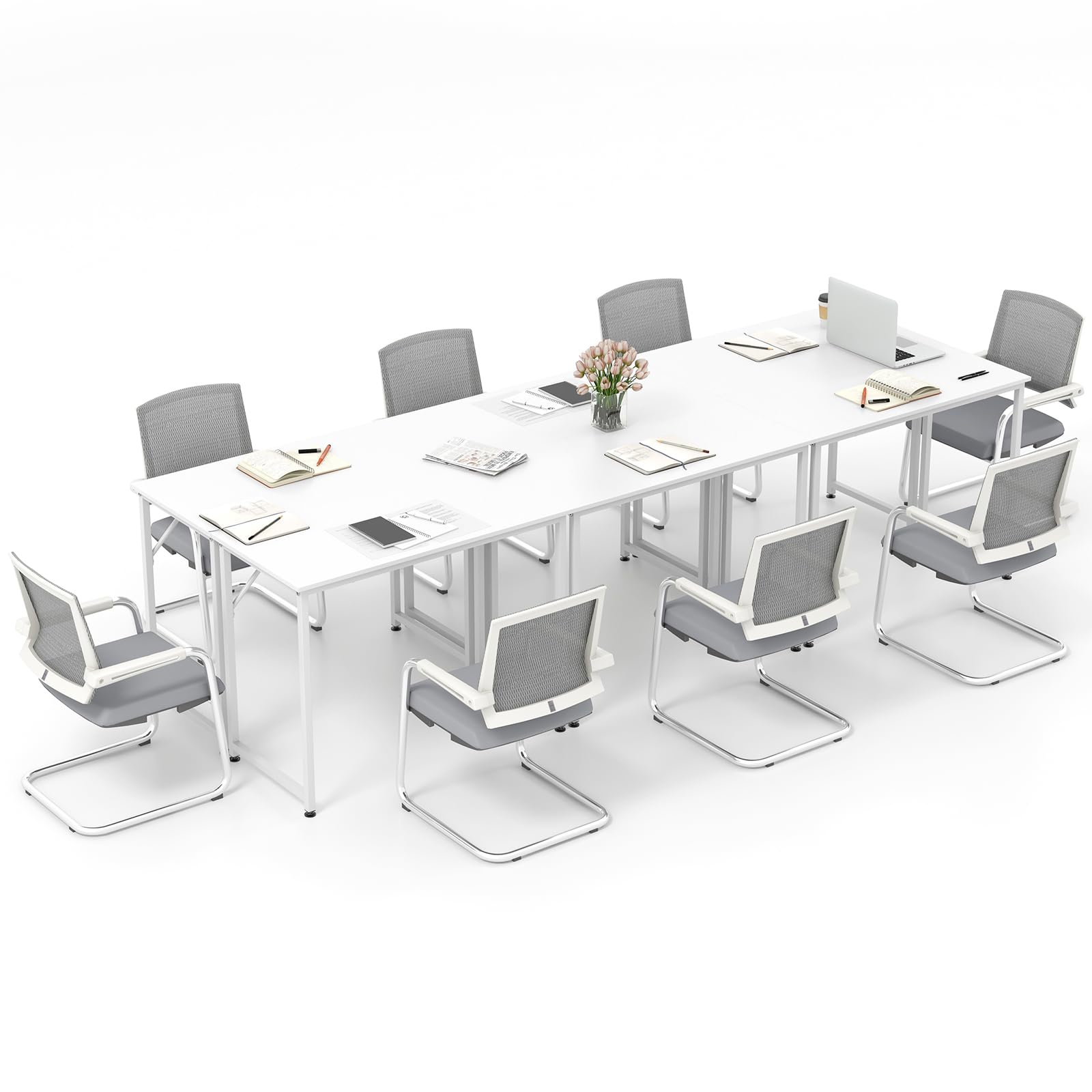 Tangkula Set of 6 Conference Tables, Rectangular Meeting Room Table with Adjustable Foot Pads, Seminar Table for School or College, Boardroom Desk,