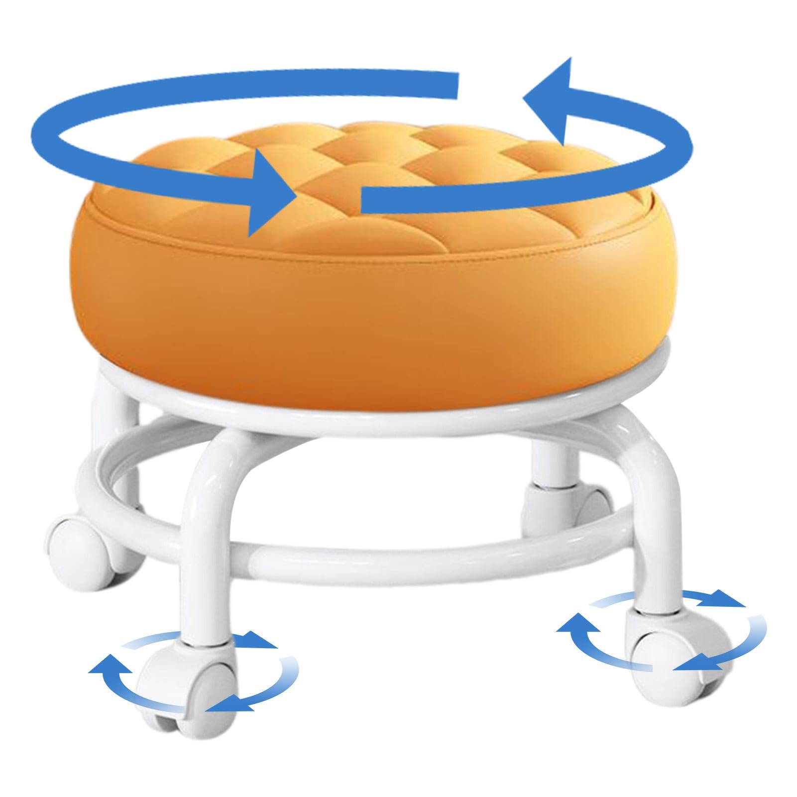 Sgabello Rotolante In Pelle PU - Bassotto Con Ruote, Per Casa, Ufficio, Garage, Bianco - Foto 12