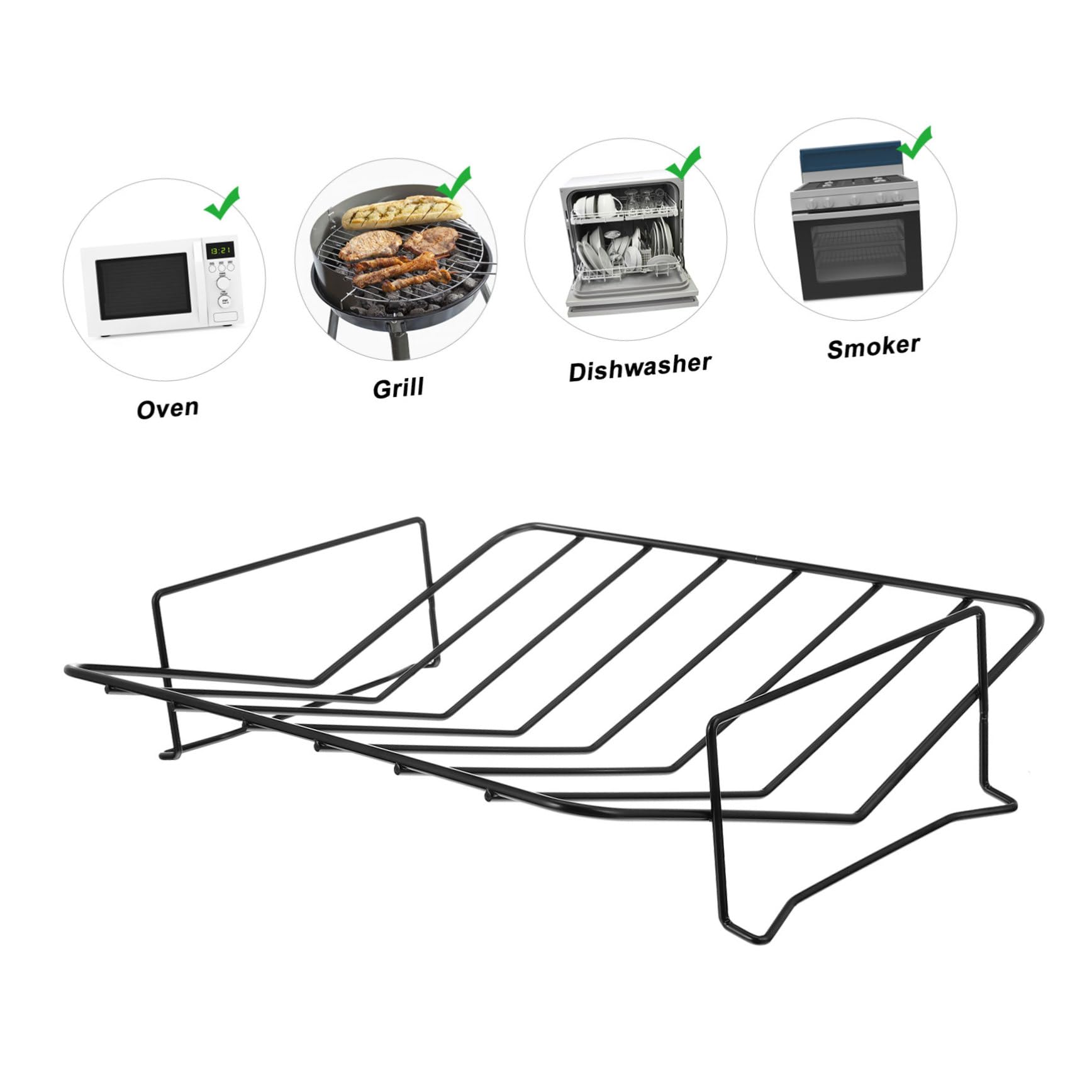 BESTonZON Supporto Grigliare Carne e Pollo Facilità Nero Leggero e Portatile per Barbecue in Acciaio al Carbonio per attività Barbecue All'aperto