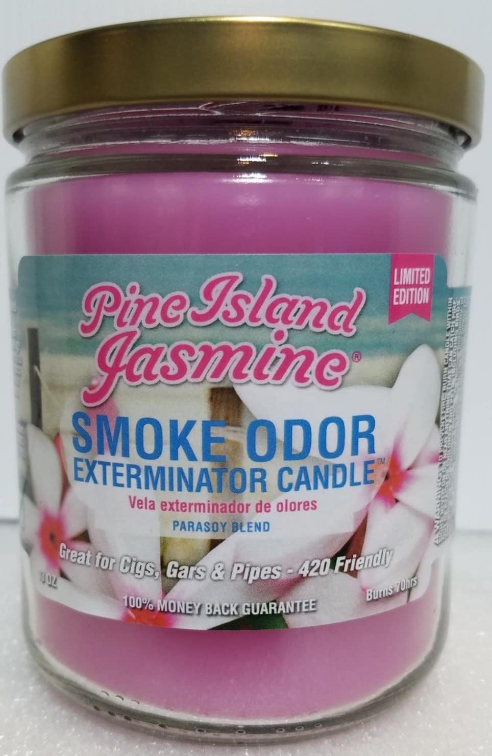 Smoke Odor Exterminator 13oz Jar Candles Pine Island Jasmine, Assorted Set of 6 Includes Lavender with Chamemile, Magic Mushroom, White Timber, Bamboo Breeze & Island Rain.