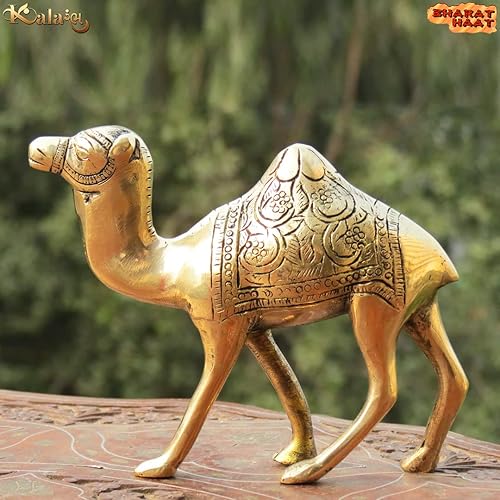 Miniatura 9 de Camello de latón para decoración de mandir en casa, oficina, artículos de regalo, arte coleccionable, artesanía, amarillo, 5.4 x 1 x 4.5 pulgadas