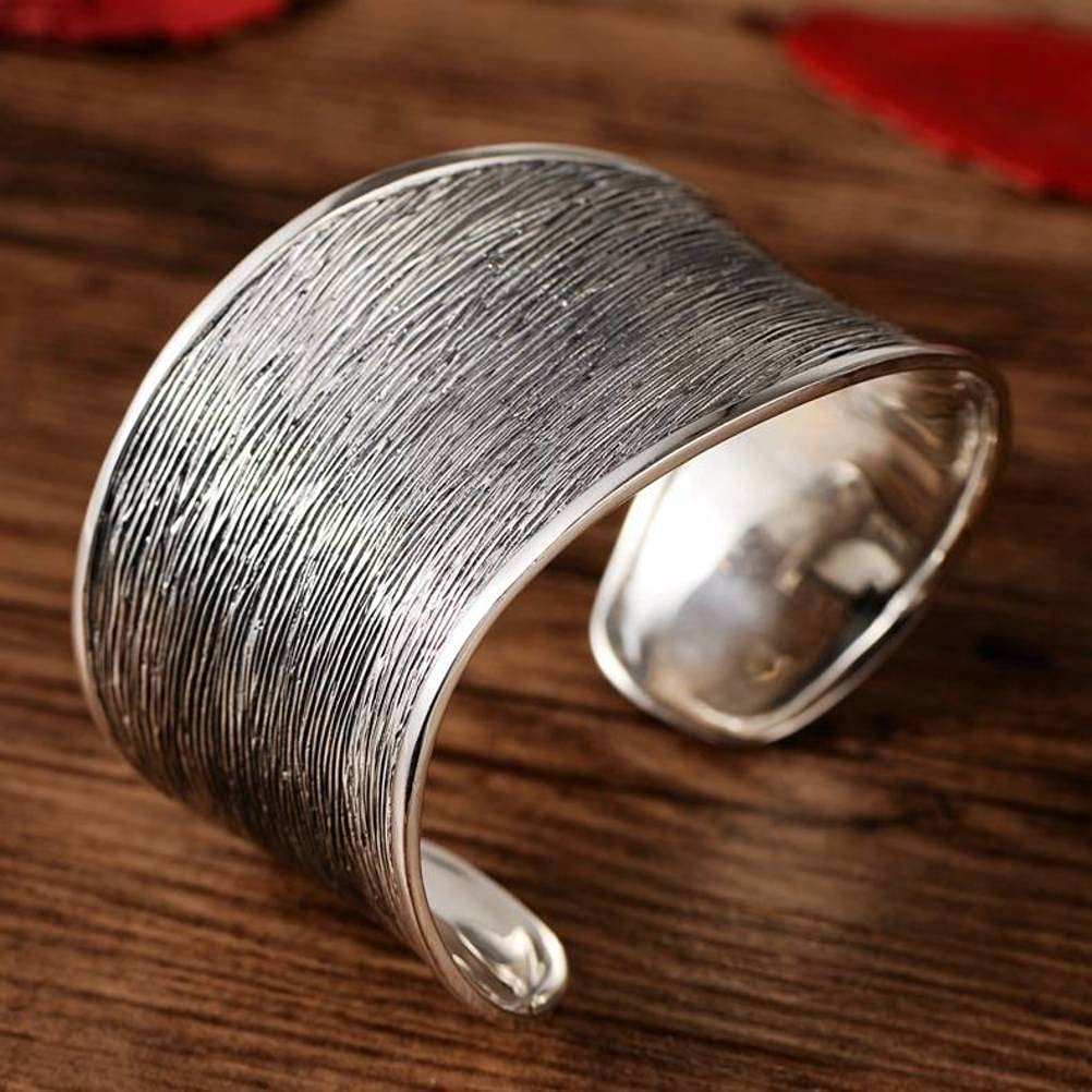 Brazalete Retro S925 Brazalete de Plata Esterlina Joyería Ancho Cepillado Pulsera Simple Estilo Étnico Femenino Retro Ajustable2