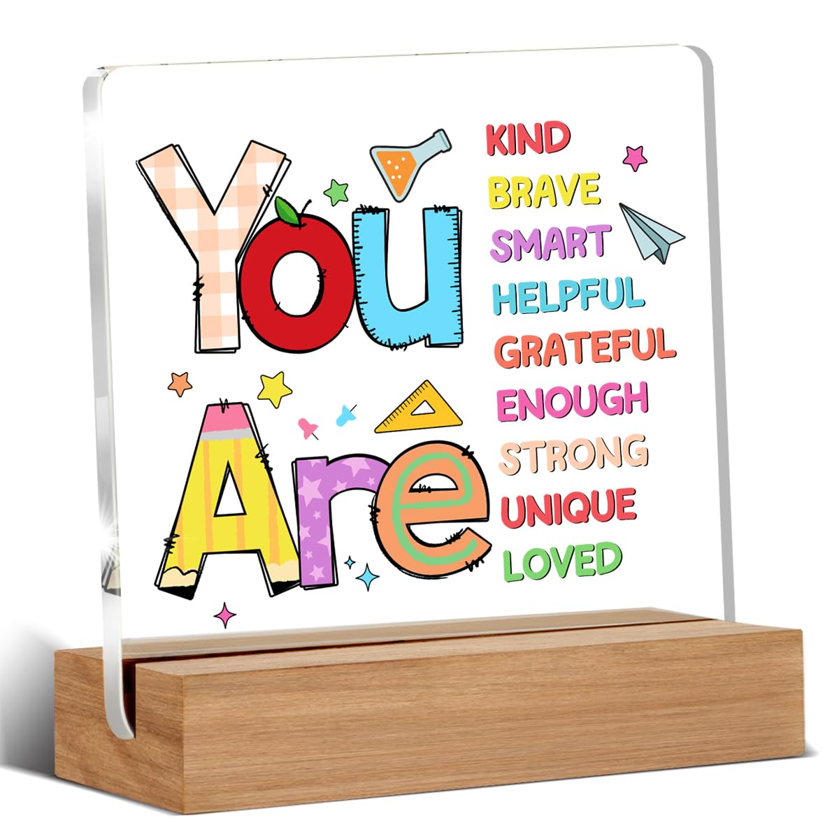 Inspirational Gifts Desk Decor, Daily Affirmations for Women Girls, You Are Kind Loved Brave Enough Home Decor Office Desk Sign Keepsake