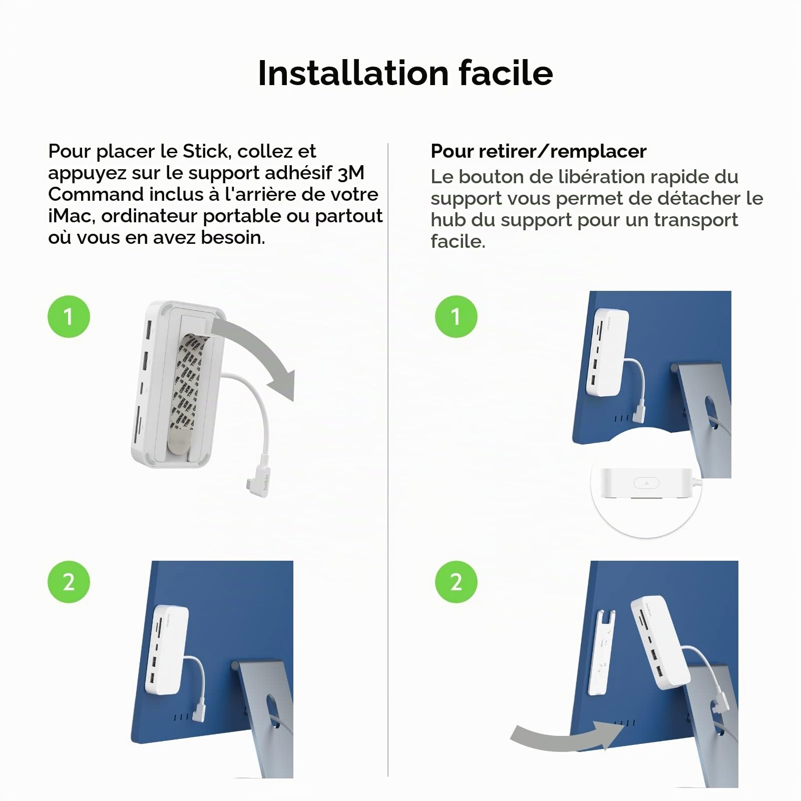 Belkin Hub 6-en-1 USB-C (iMac 24", Station d'accueil avec Lecteur de Carte SD et Micro SD, Port Gigabit Ethernet, 2 Ports USB-A, 1 Port USB C, Transfert de données Rapide) INC011btWH Blanc