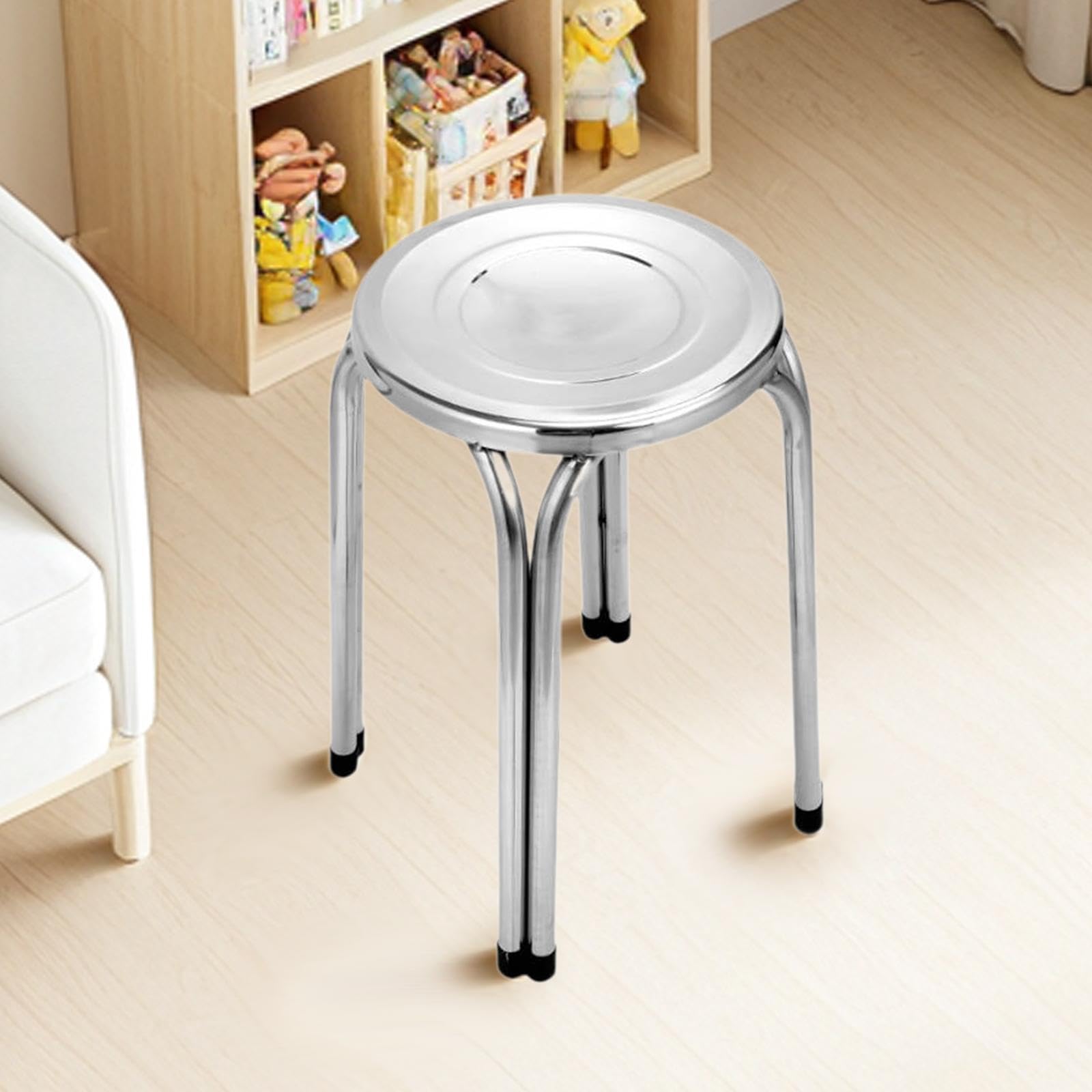 Stapelhocker Sitzhocker Küchenstuhl Edelstahl Stapelbar Ohne Rückenlehne Pflegeleicht Stabil rutschfest für Wohnzimmer Esszimmer Büro Kinder, 30cm