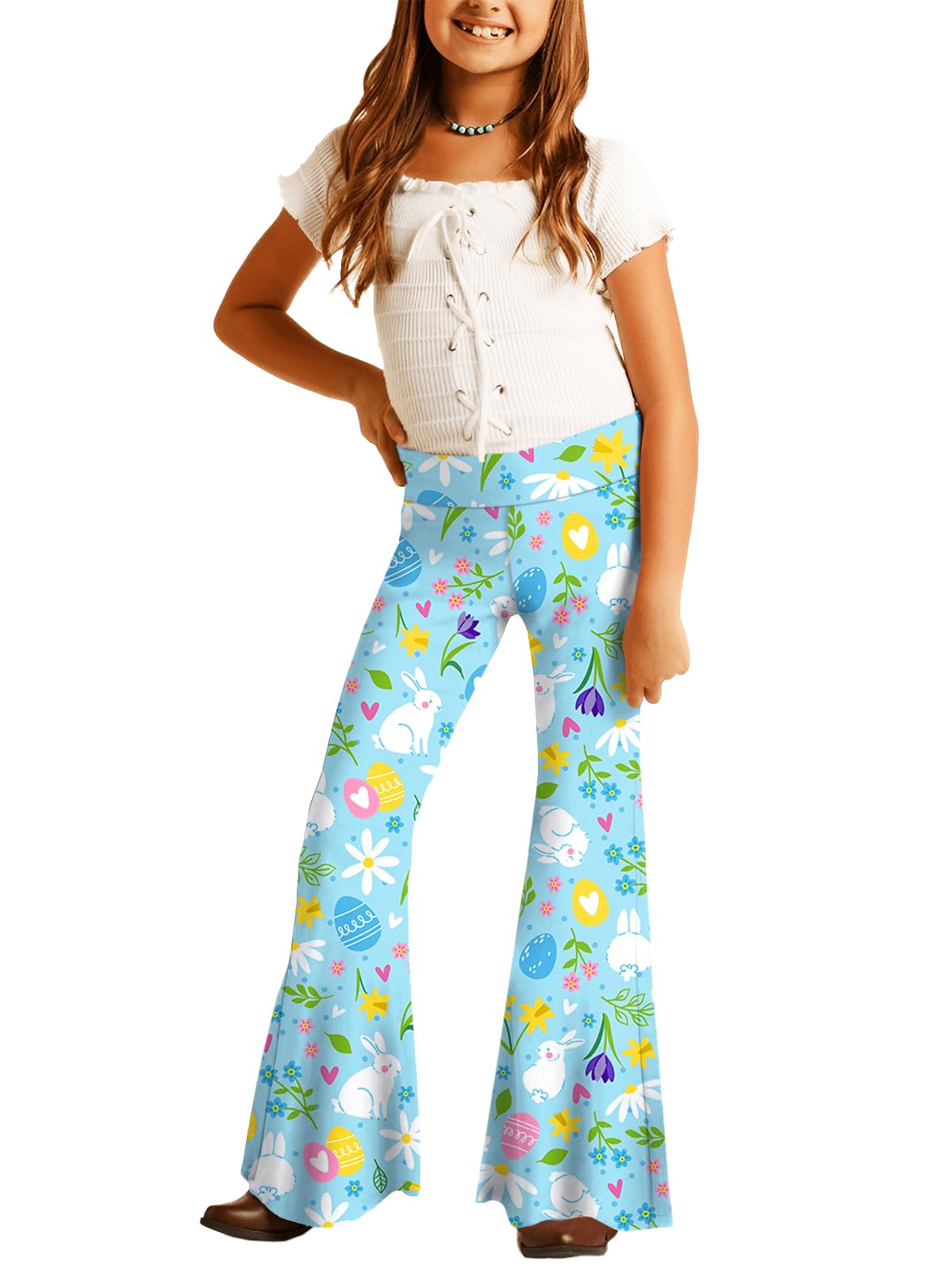 Deerose Girls Halloween Hippie Bell Bottom Pants High Waist Flare Pants 5-14 Years