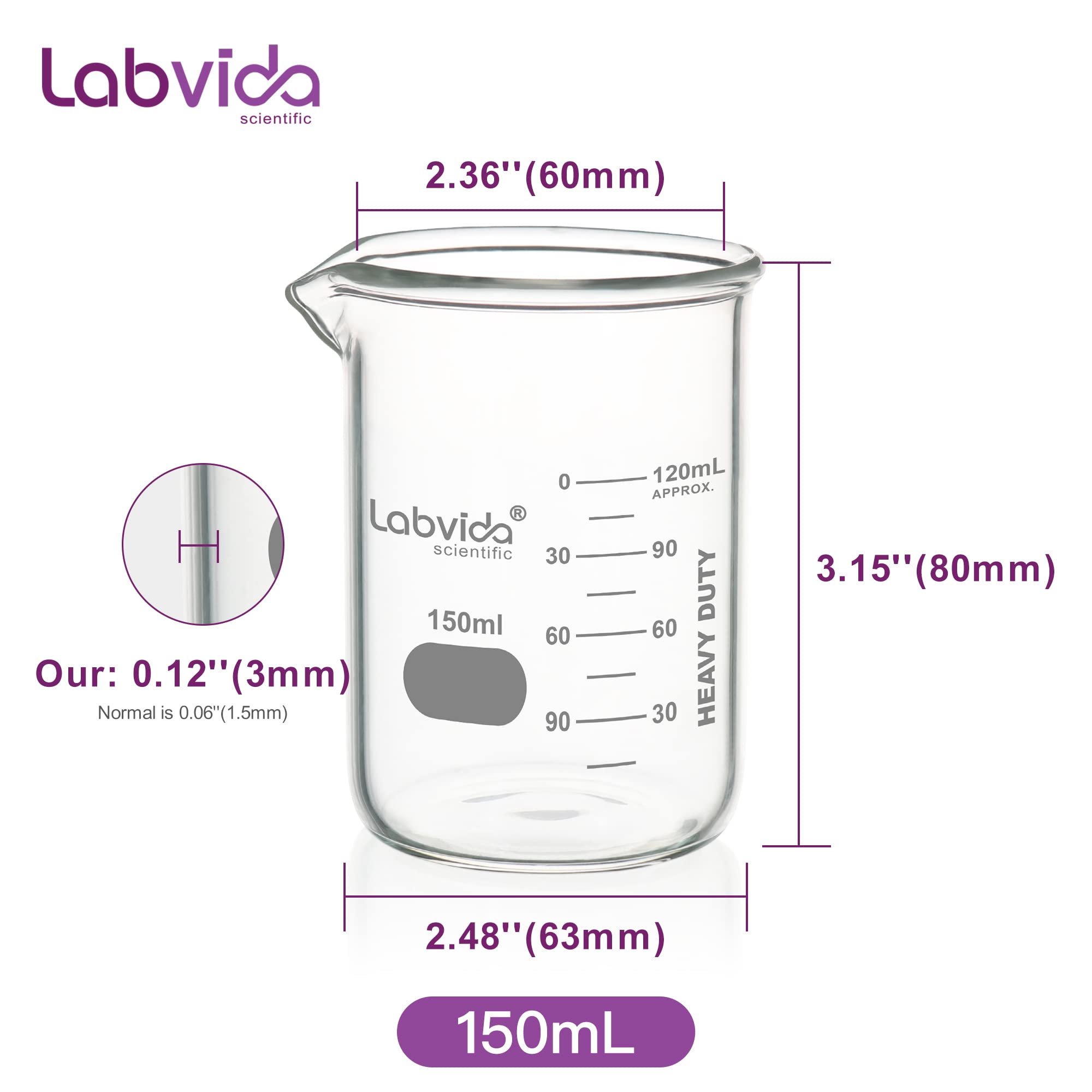 LVAC001 - Juego de 6 vasos de vidrio resistentes de 150 ml de