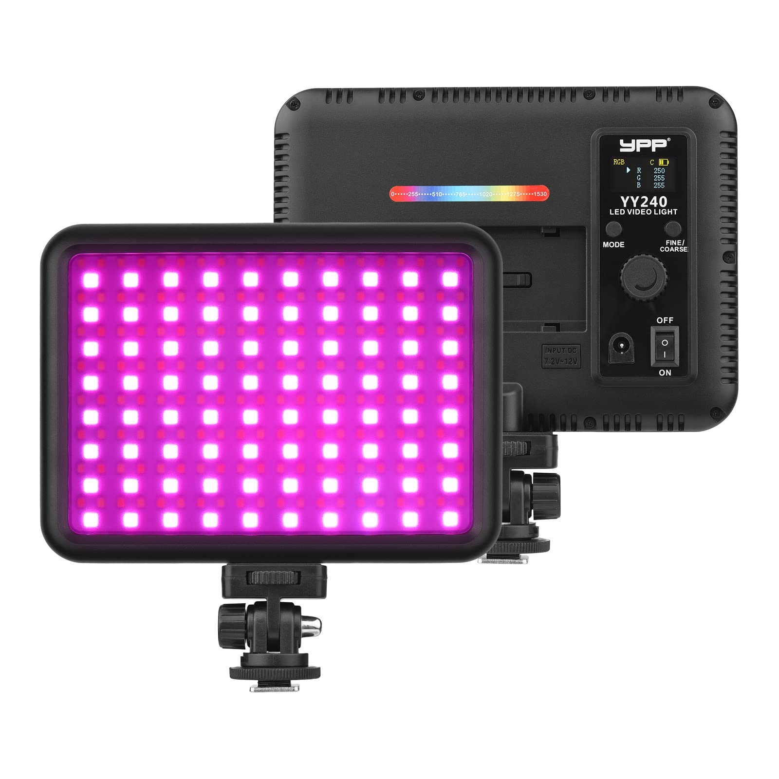 Namolit Portable RGB Video Light LED Photography Light Panel 240pcs LEDs 14W 2500K-8500K CRI95+ Dimmable 10 Lighting Effects with OLED Screen Mini Desktop Stand Cold Shoe Bracket for Vlog