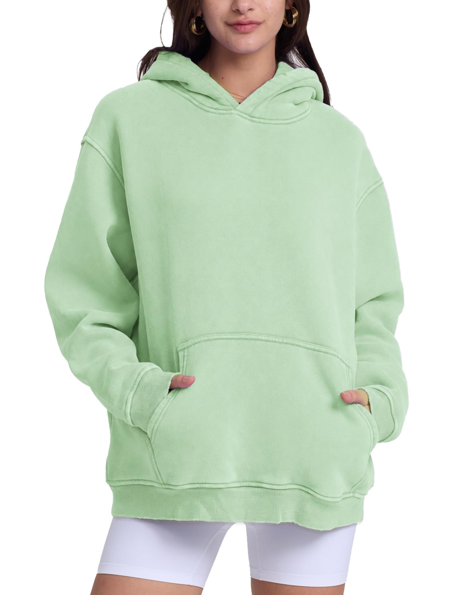 FAIABLE Womens Oversized Acid Wash Hoodie Unisex Heavyweight Fleece Cotton Hoodies Vintage Washed Sweatshirt for Women