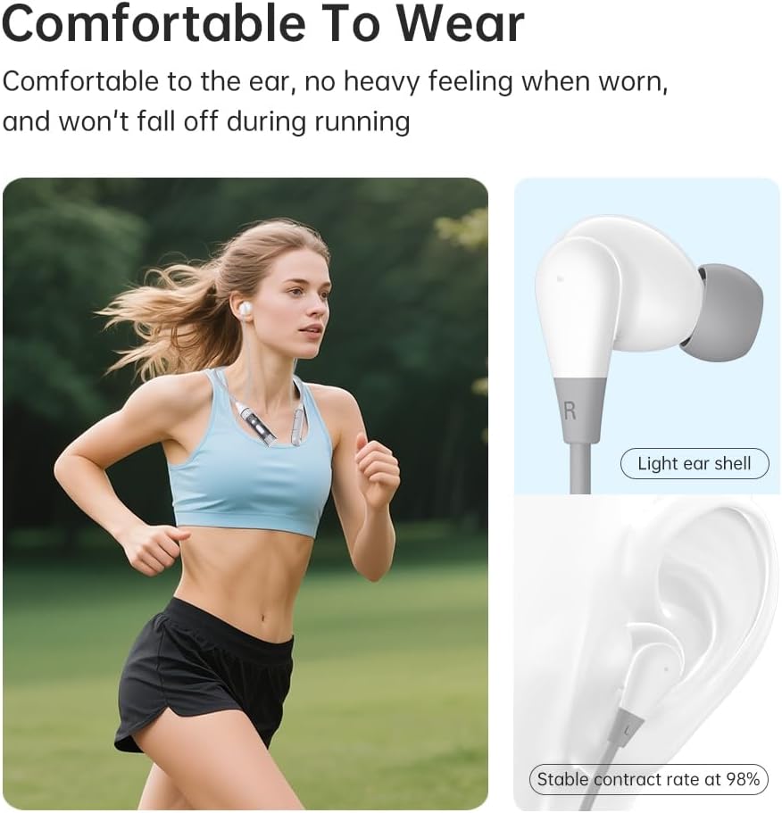 Wireless Neckband Headphones with TF Card Slot,6.0 Bluetooth Headphones 100 Hours Playtime, Voice Return Microphone,Waterproof Wireless Noise Cancelling Earbuds for Sports (Gray) - Image 8