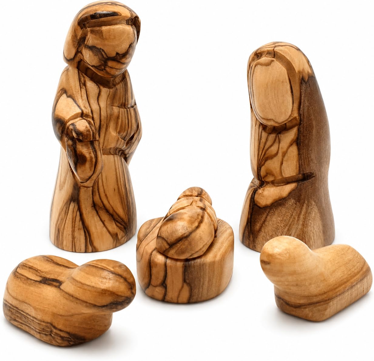 Zuluf Petites figurines de la Sainte Famille en bois d'olivier – Joseph, Marie et Bébé Jésus – Crèche de Noël en bois pour décoration d'intérieur