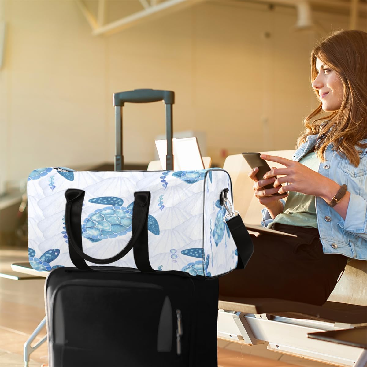 Watercolour Turtle Shell Travel Duffel Bag for Women Men Large Capacity Overnight Weekender Bags for Lightweight Waterproof Sport Gym Bag for Workout Yoga Swim