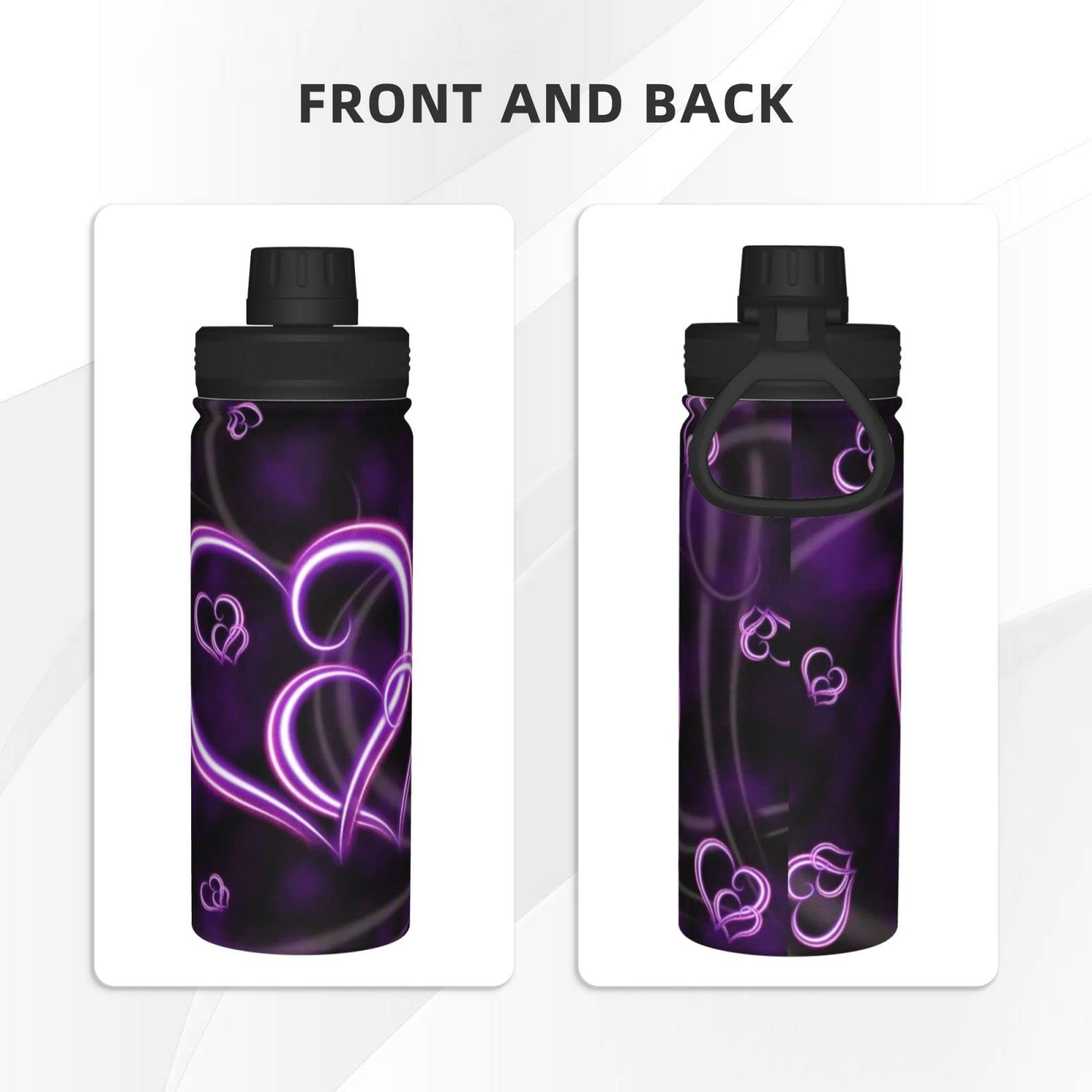Purple Love Sport-Wasserflasche, 530 ml, isolierte Edelstahl, auslaufsichere Wasserflasche für Reisen, Fitnessstudio, Büro