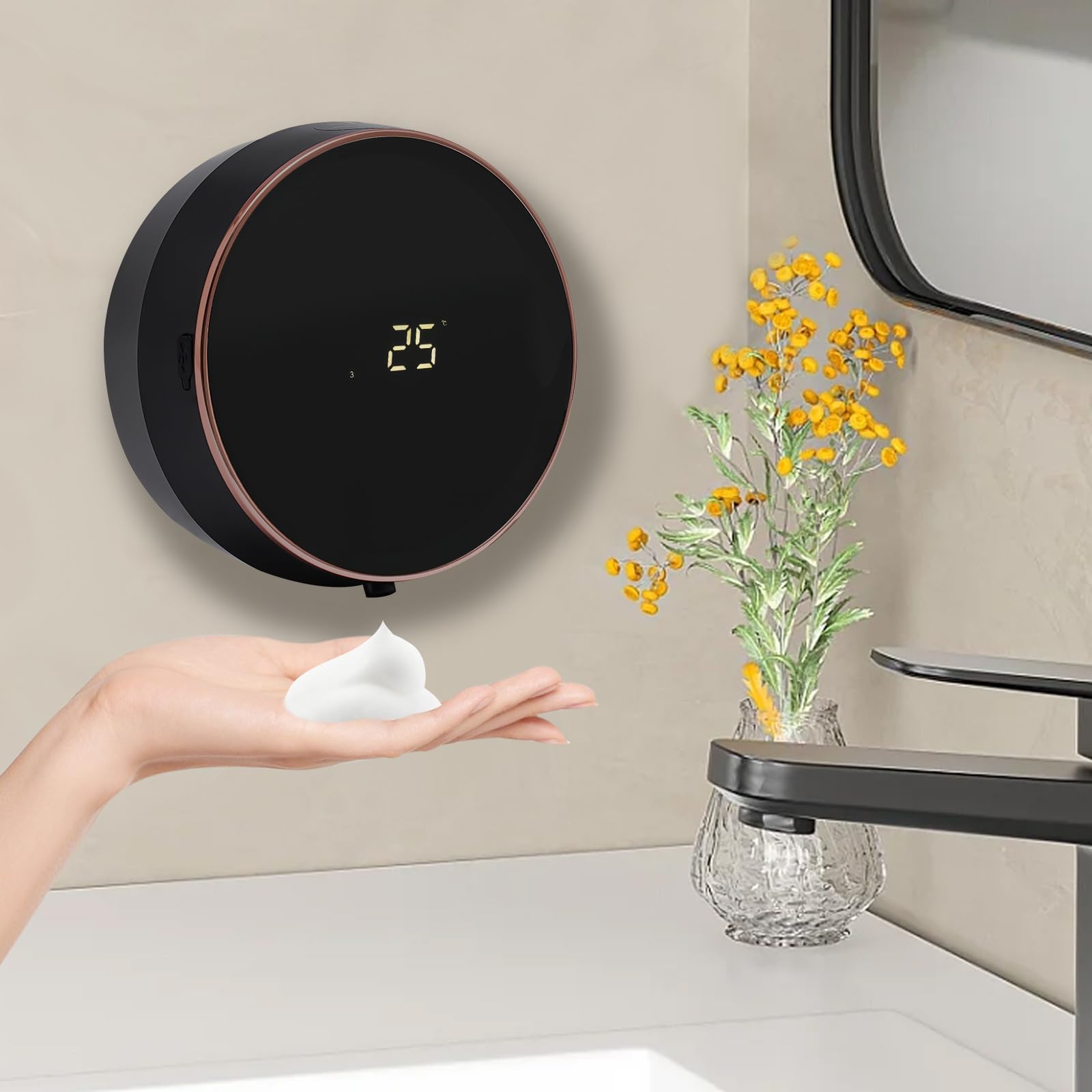 Dispenser di sapone automatico ricaricabile senza contatto automatico 300 ml per bagno cucina ufficio scuola (nero)