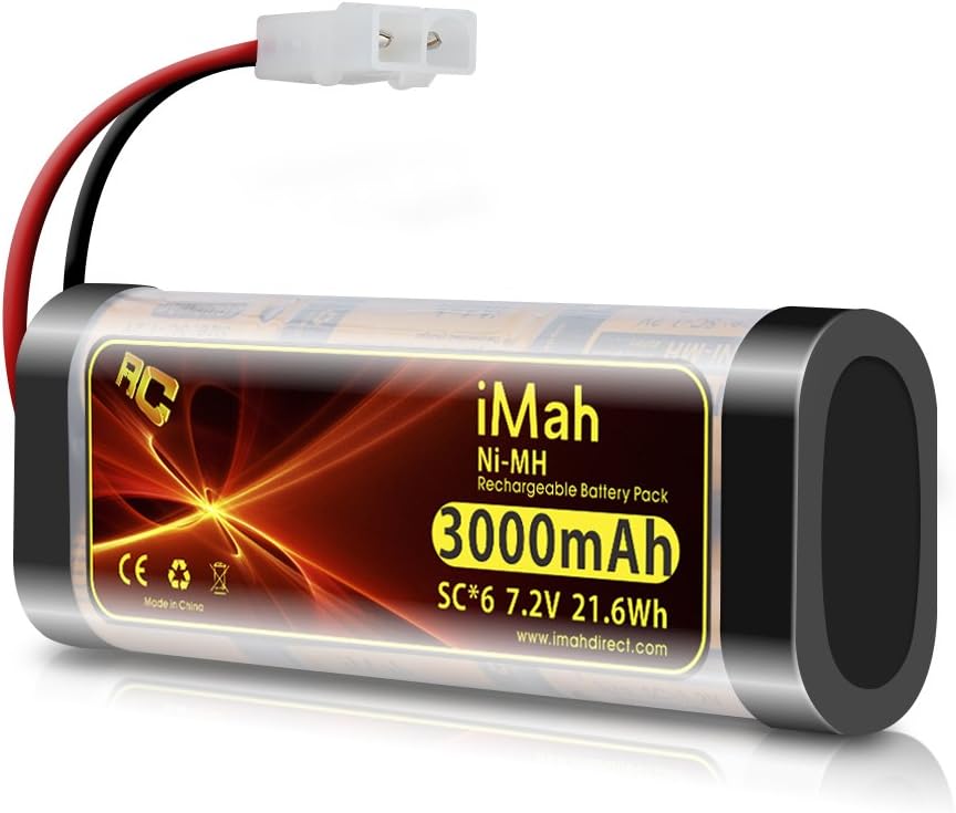 iMah SC*6 7.2V Battery Pack 3000mAh Ni-MH Rechargeable with Standard Tamiya Plug for RC car Truck Boat, Also Compatible with The RadioShack 23-330 23-330A Ni-cd R/C Car Battery Pack 7.2v 2000mAh
