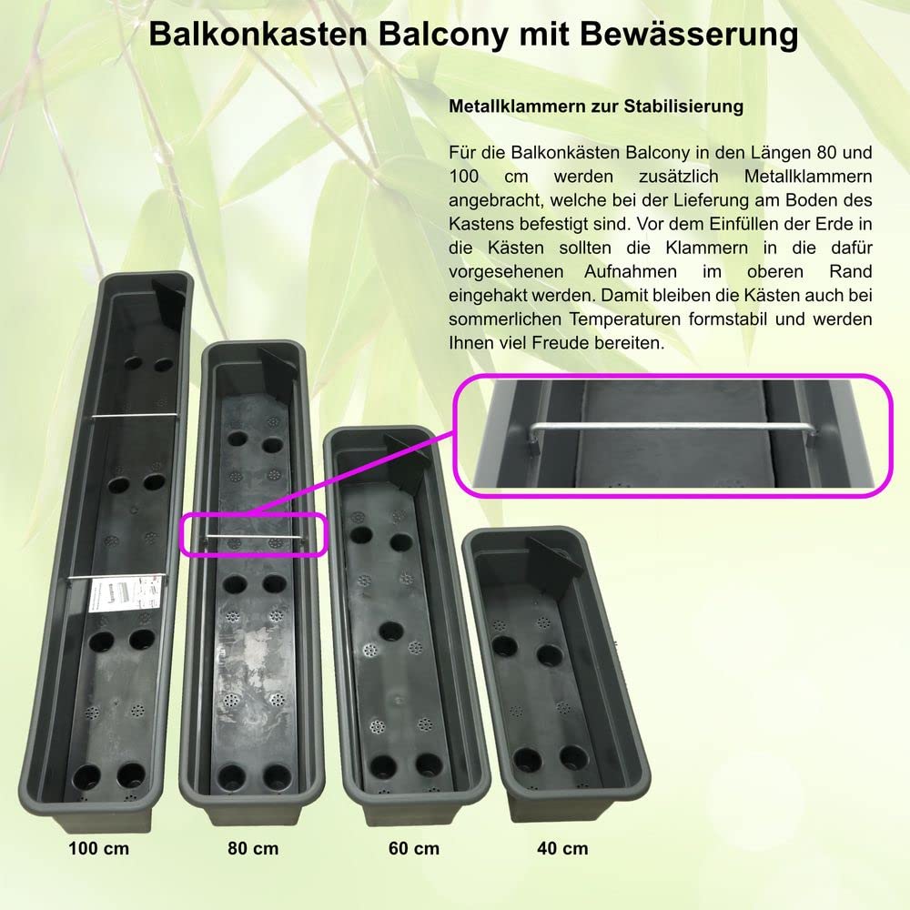 MePla Balkonkasten Balcony mit Wasserspeicher 40 cm anthrazit, wetterfestes Pflanzkasten aus UV-beständigem Kunststoff