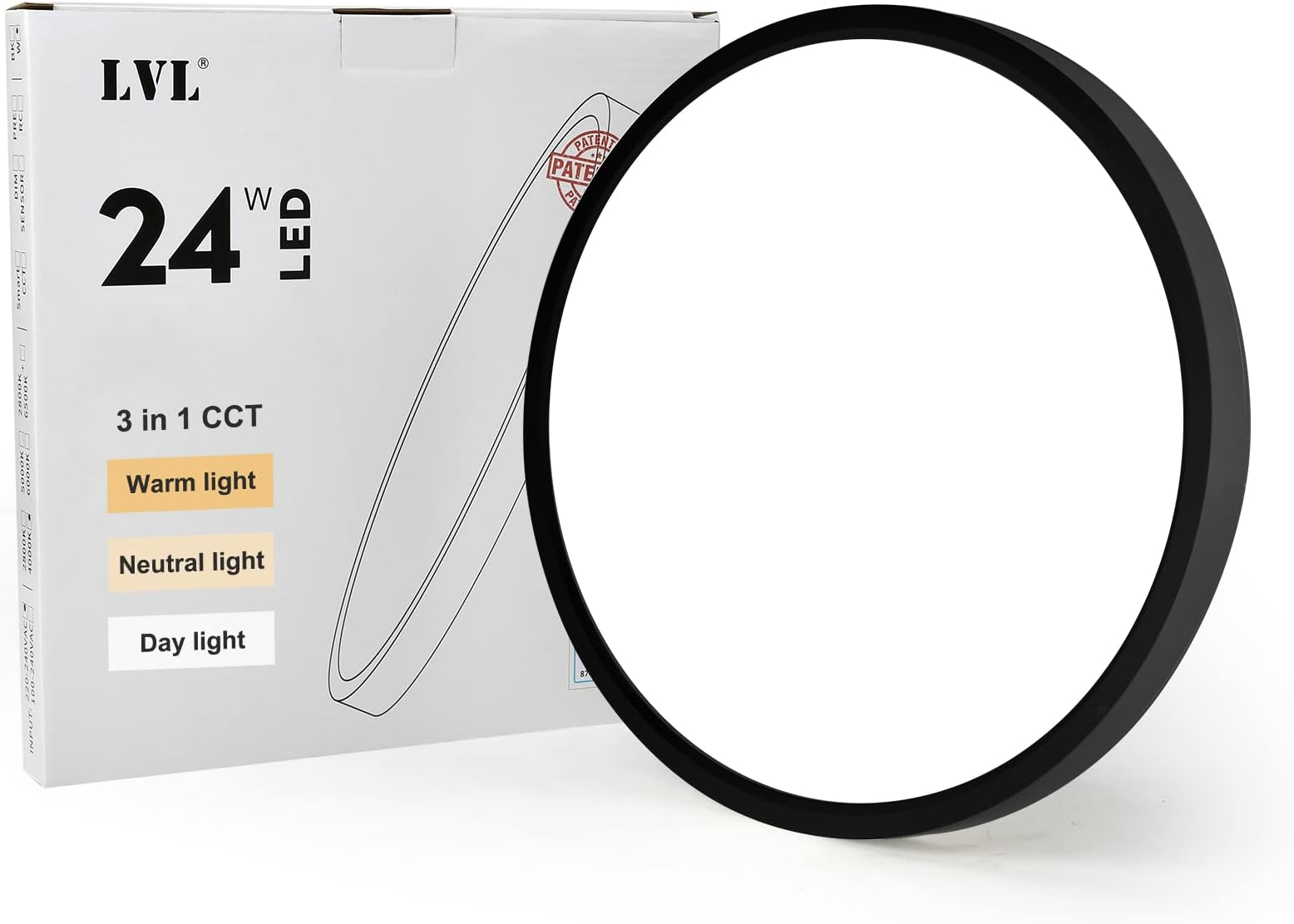 LED Round Ceiling Light, 24W 30cm, CCT 3 Lighting Colors, Modern Flush Ceiling Lights for Hallway, Corridor, Kitchen, Bedroom, Utility Room, Office (Black, Φ30cm-24W)
