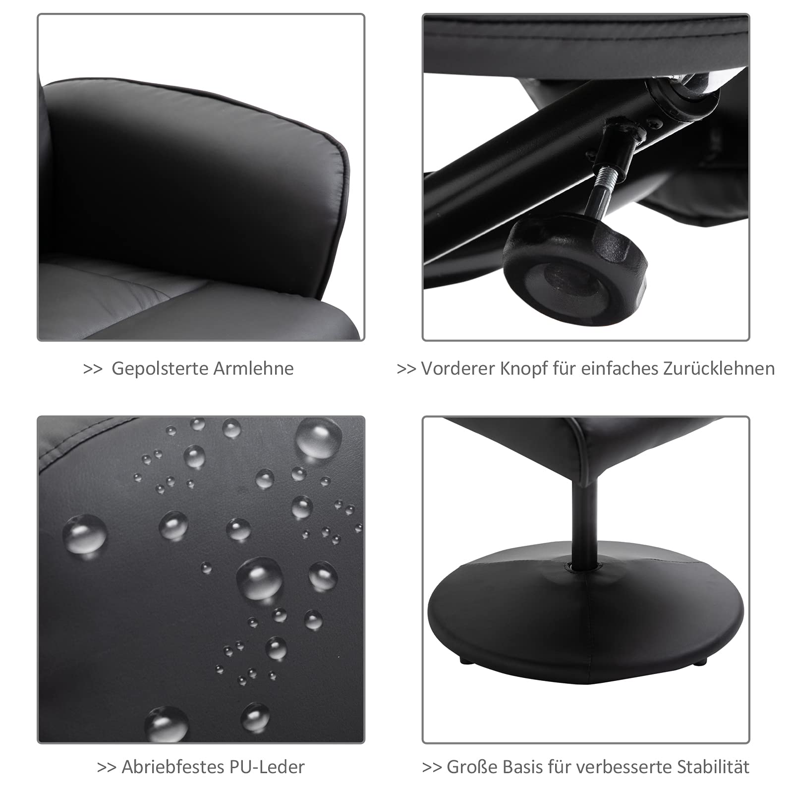 HOMCOM Relaxsessel mit Hocker, Massagefunktion,Fernbedienung, Schwarz | Fernsehsessel, Liegefunktion, 10 Massagepunkte, Massagesessel, Seitentasche, Drehbar TV-Sessel, Kunstleder