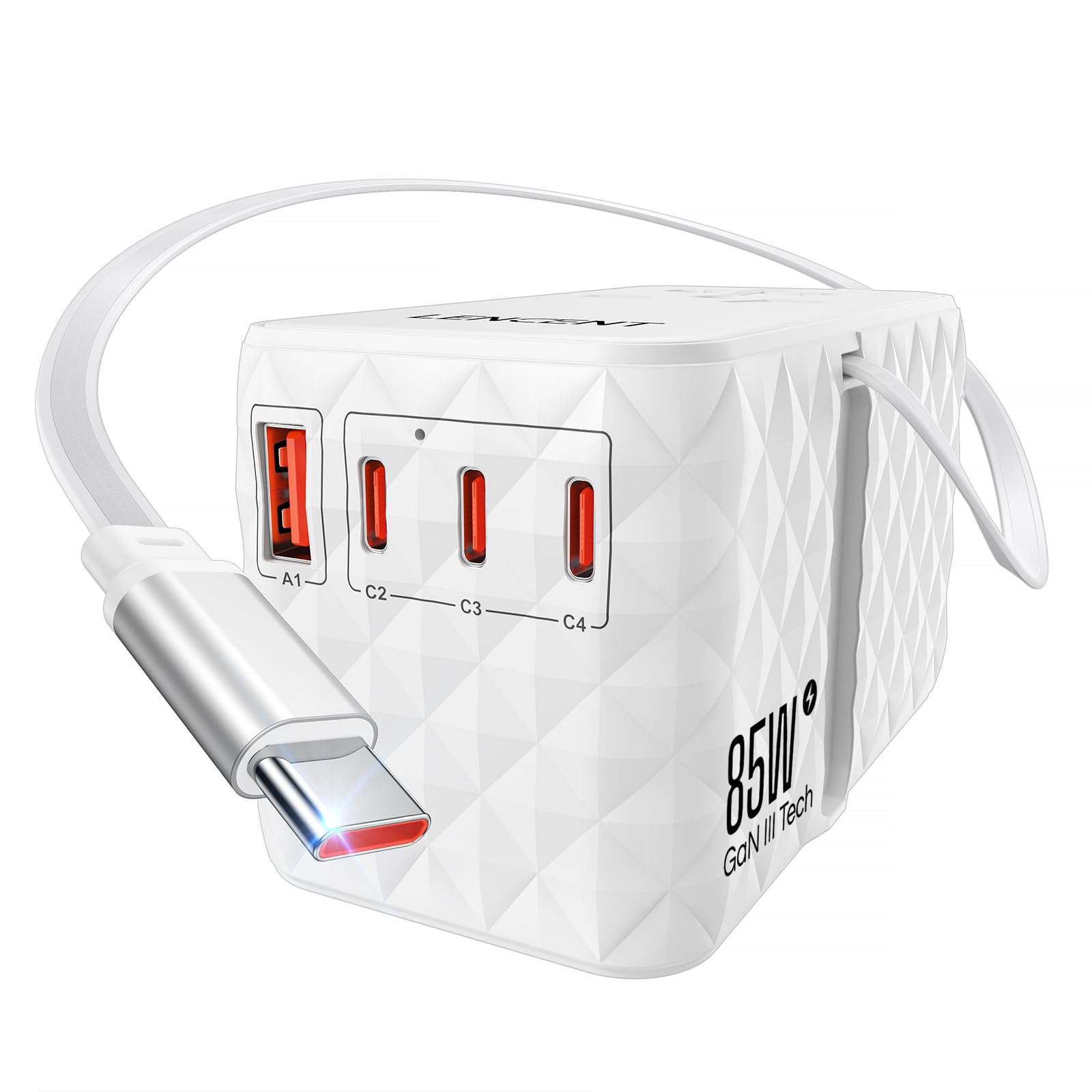 LENCENT Travel Adapter Universal Socket 85W 1 USB A and 3 Type C Fast Charge with USB C Cable for Phone Laptop Adapter International Plug for UK AU USA Canada Mexico White-picture-19