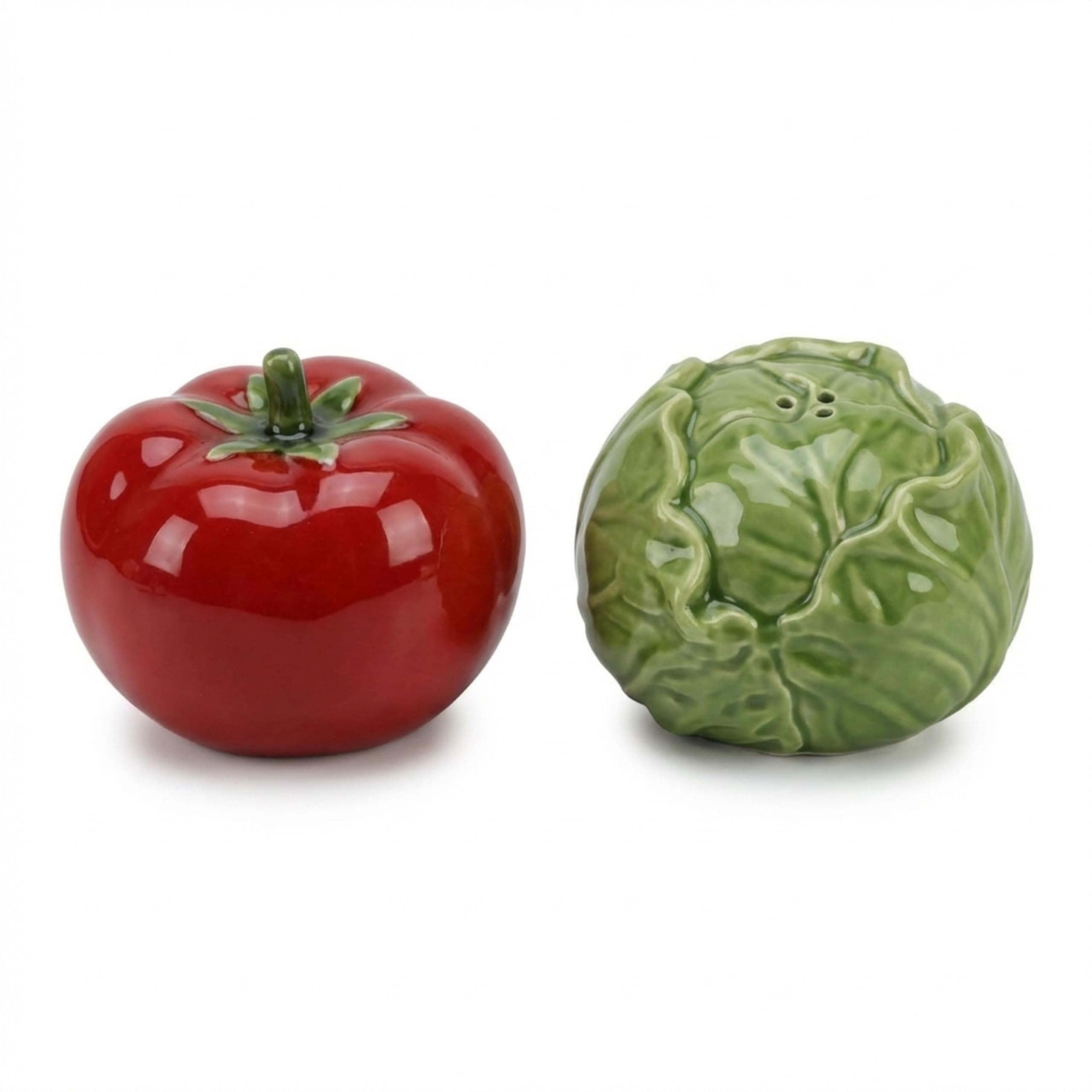 The Bridge Collection Juego de salero y pimentero de tomate y repollo – Accesorios únicos de comedor de granja – Decoración de cocina divertida y funcional