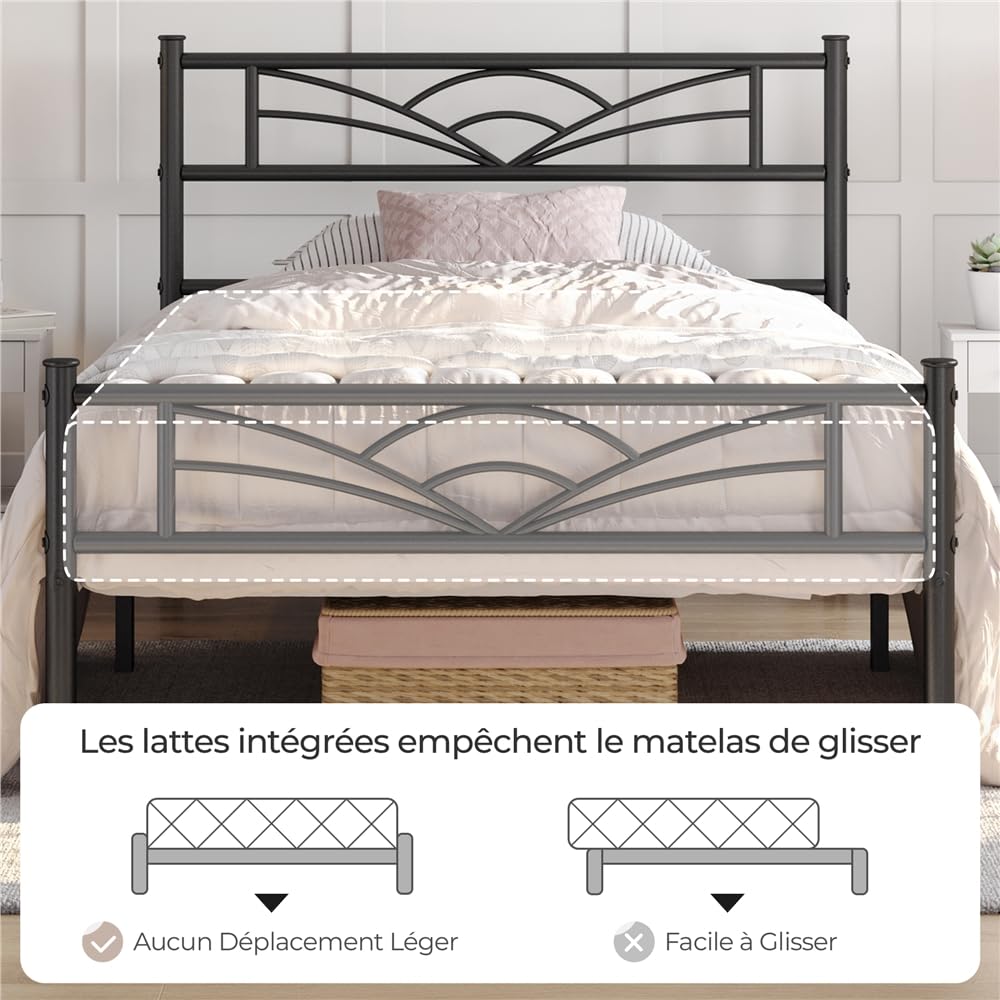 Yaheetech Lit Simple Cadre de lit 90 x 190 cm en Métal Assemblage Simple pour Petits Espaces Adultes Noir