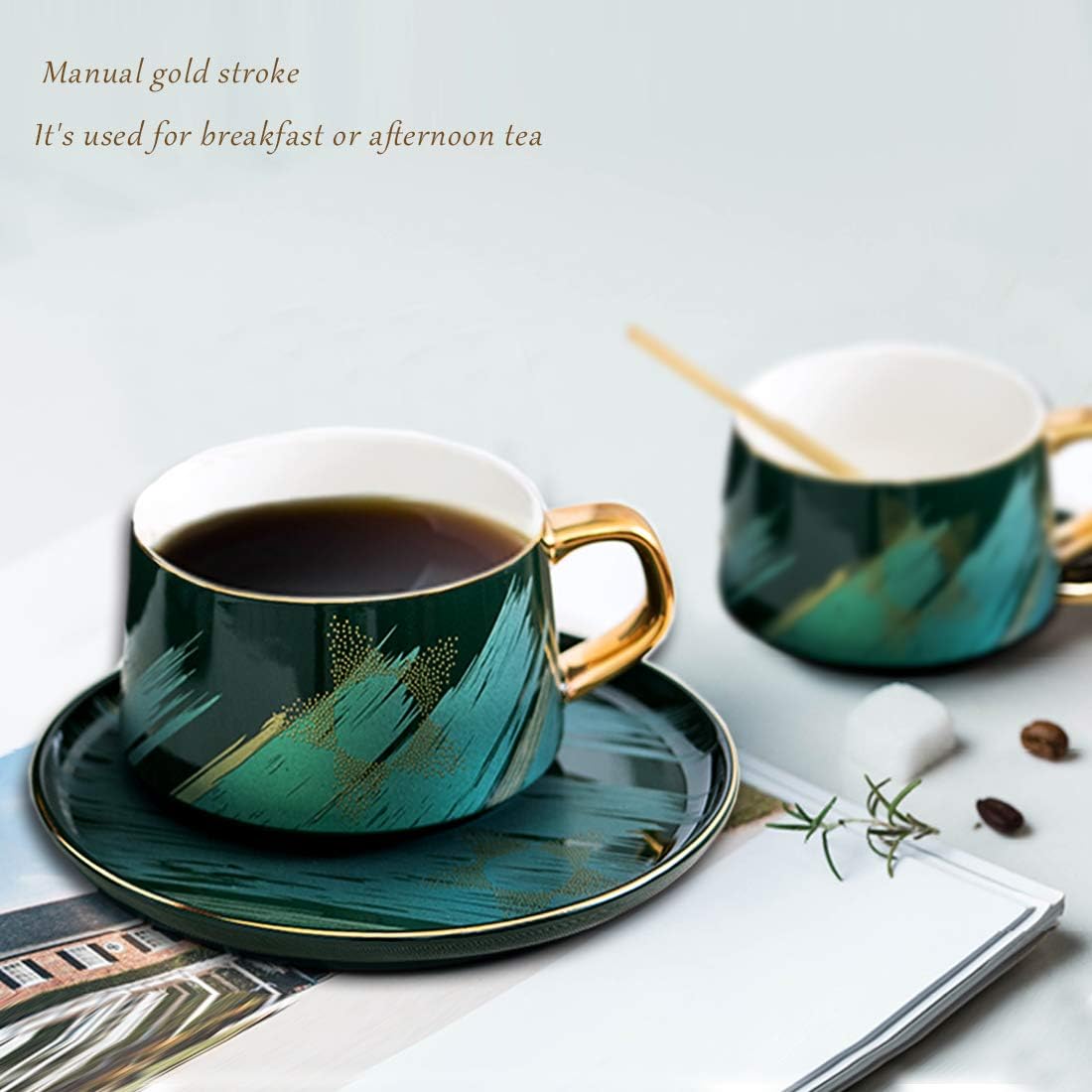 Prоduсt Dеаl [LITHE] Cappuccino Cups Modern Style Golden Mosaic Ceramics Coffee Cup and Saucer Set,Afternoon Tea Cup,Coffee Mug Set,8oz,Packing Gift Boxes for Gifts