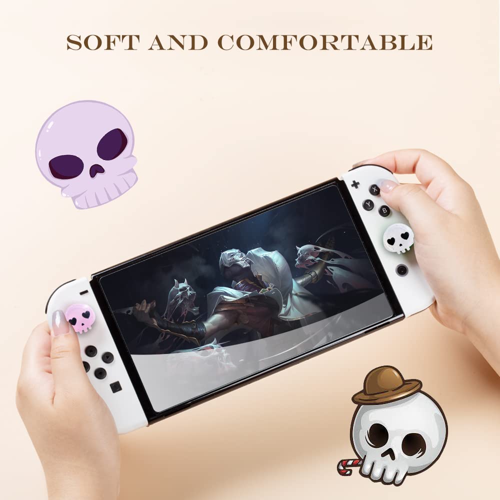PERFECTSIGHT Daumengriffe, niedliche Halloween-Totenkopf-Joystick-Kappen für Nintendo Switch, Switch OLED, analoge Stick-Tastenabdeckung für NS Joycon Controller