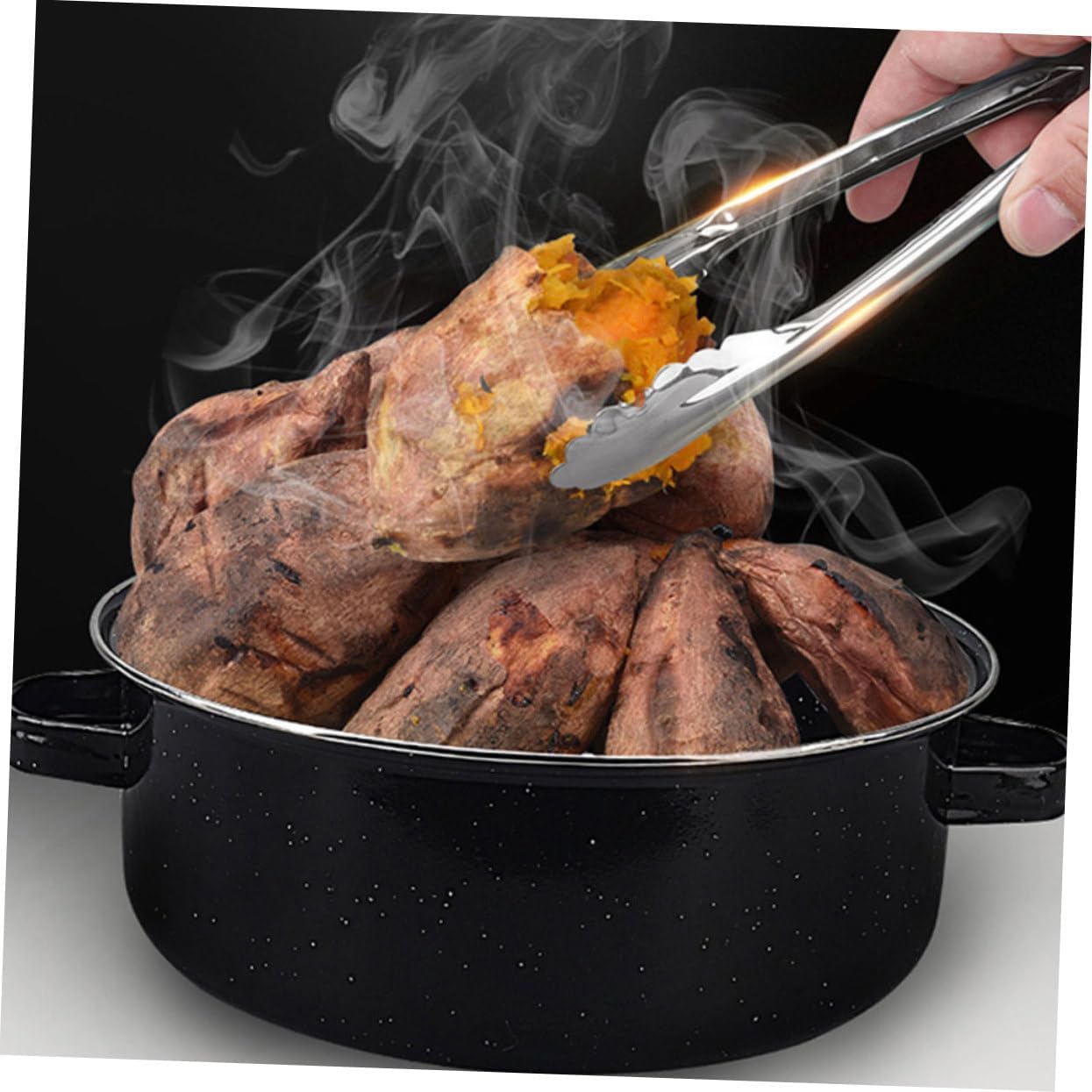 Multi-function Roaster Pan with Ergonomic Double Handles and Glass Lid Cooking Pot for Roasting Sweet Potatoes Meat and Vegetables Suitable for Garden Parties Camping and Everyday